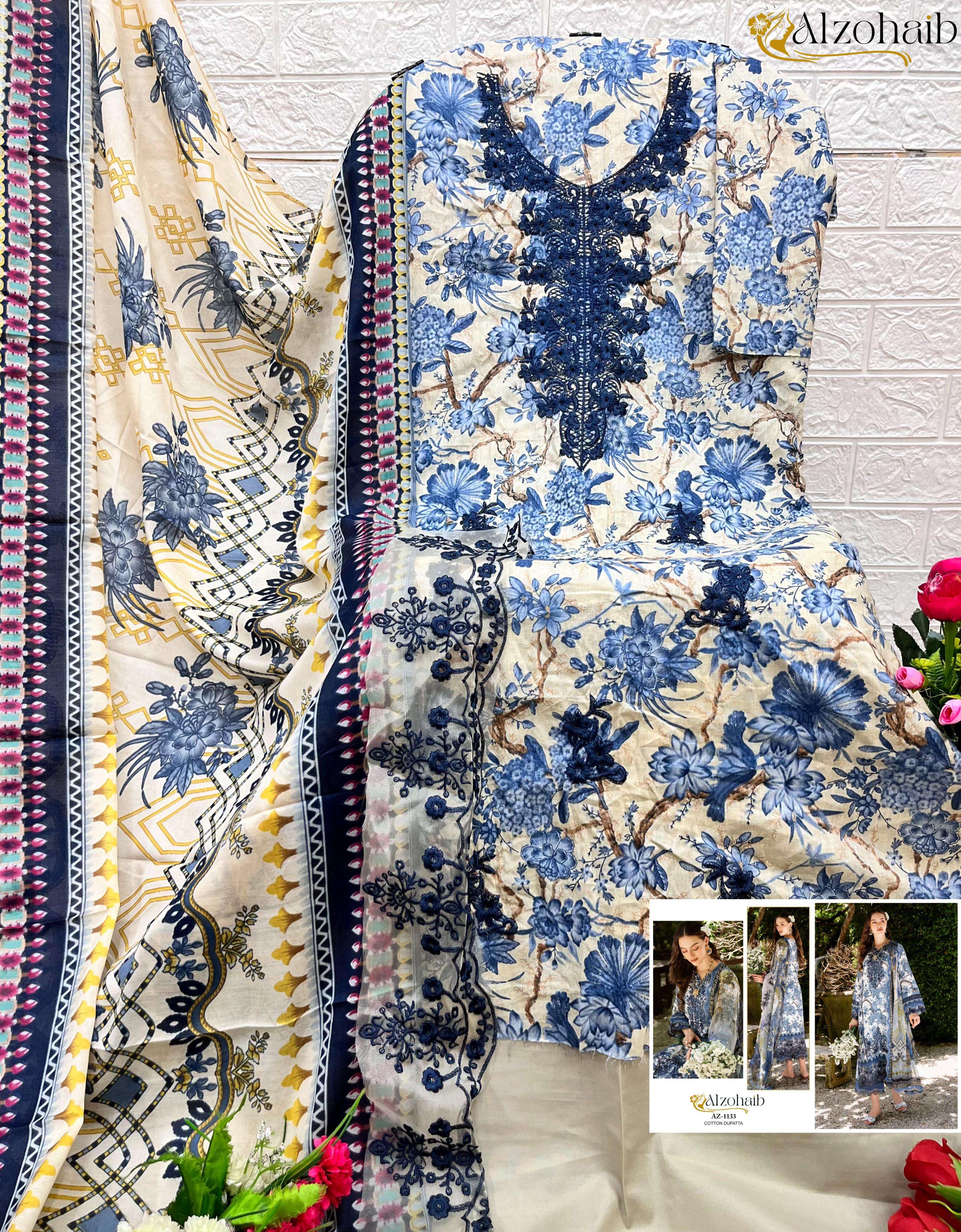 AL ZOHAIB AZ 1133 COTTON DESIGNER WORK SALWAR KAMEEZ 