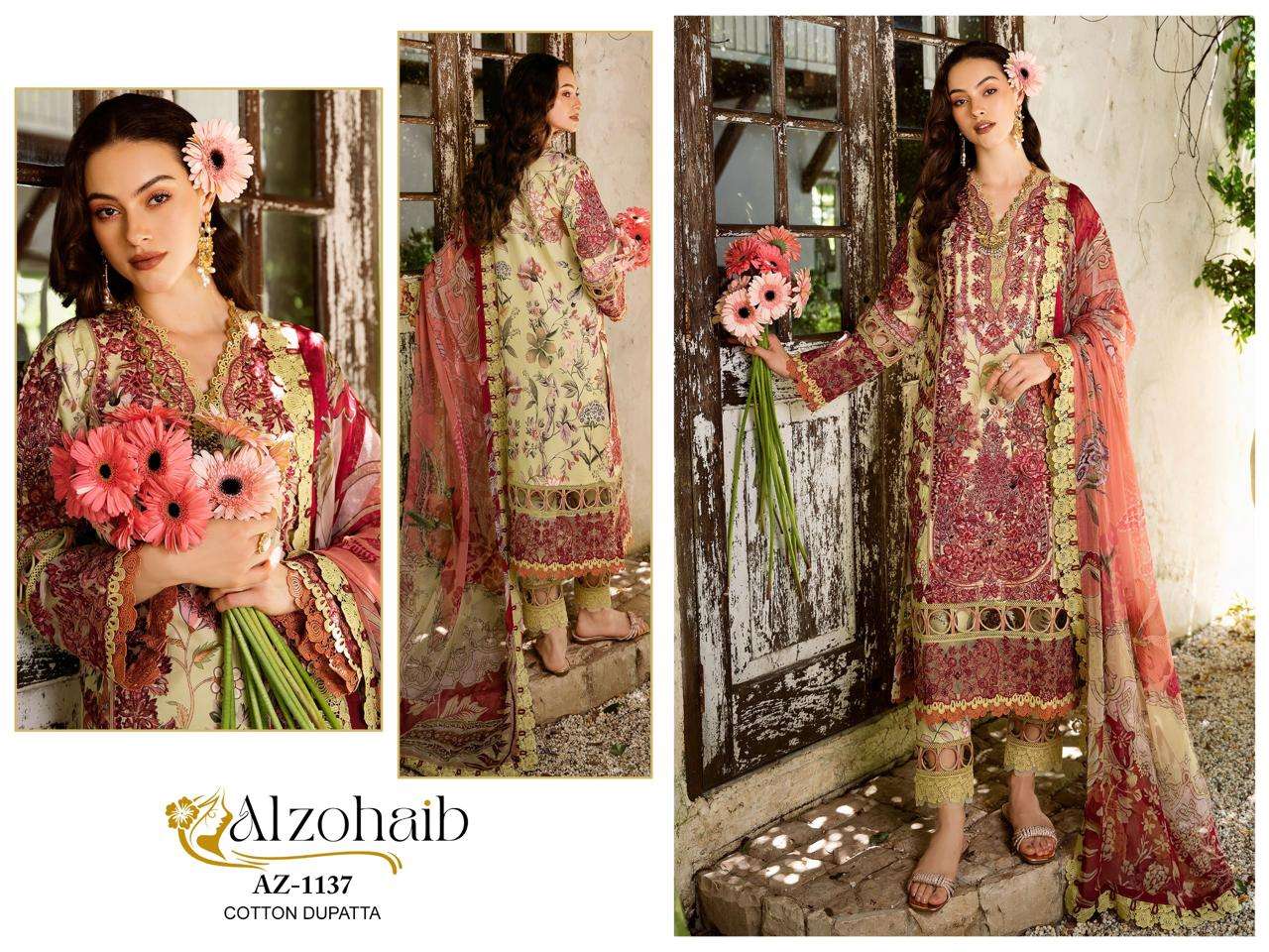 AL ZOHAIB AZ 1133 COTTON DESIGNER WORK SALWAR KAMEEZ 