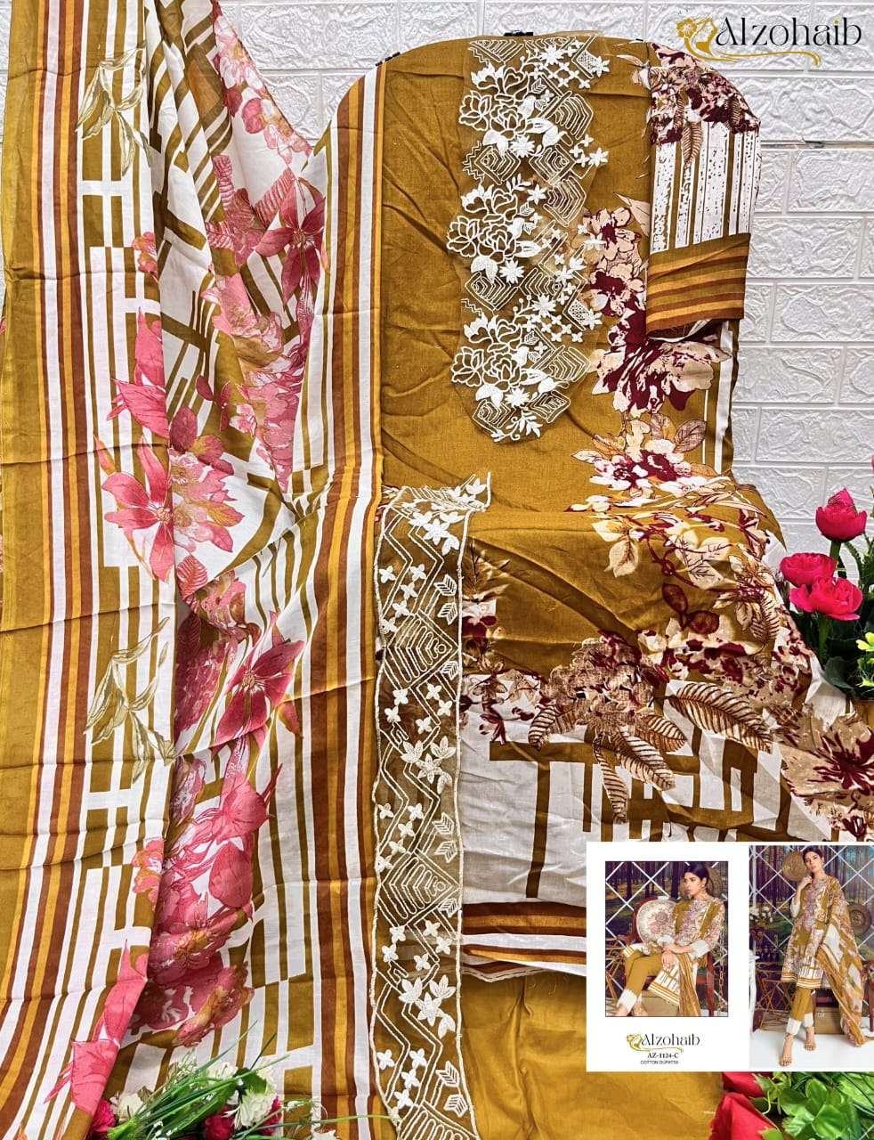 AL ZOHAIB DESIGN NO - 1124 ABC PURE COTTON PRINT PATCH WORK PAKISTANI SALWAR SUIT