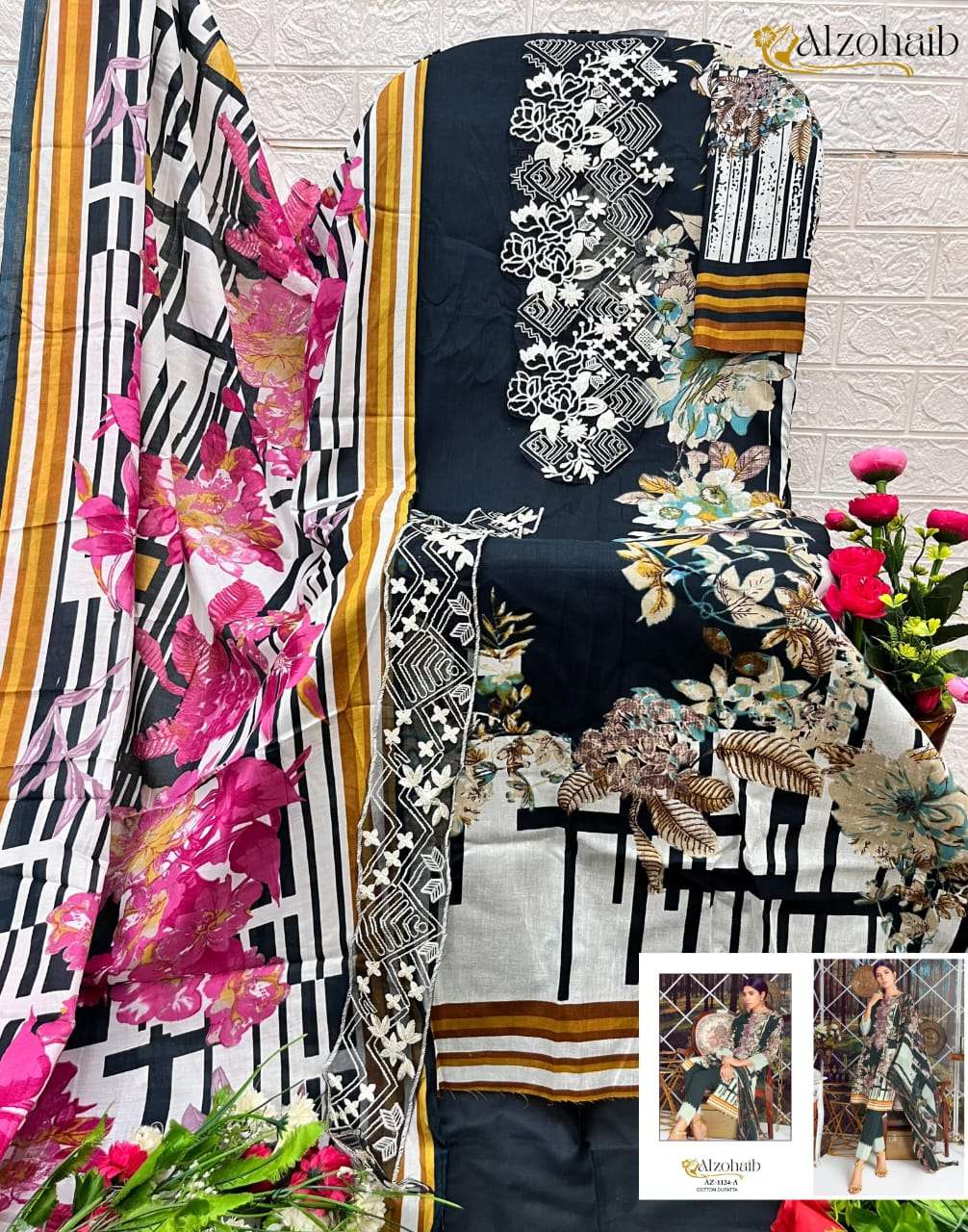 AL ZOHAIB DESIGN NO - 1124 ABC PURE COTTON PRINT PATCH WORK PAKISTANI SALWAR SUIT