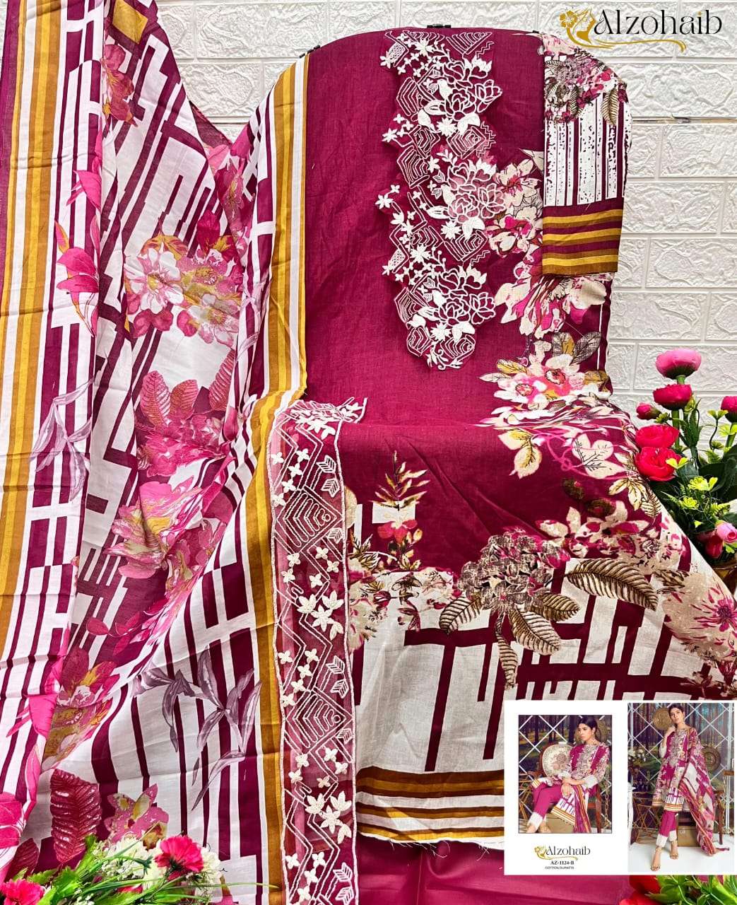 AL ZOHAIB DESIGN NO - 1124 ABC PURE COTTON PRINT PATCH WORK PAKISTANI SALWAR SUIT