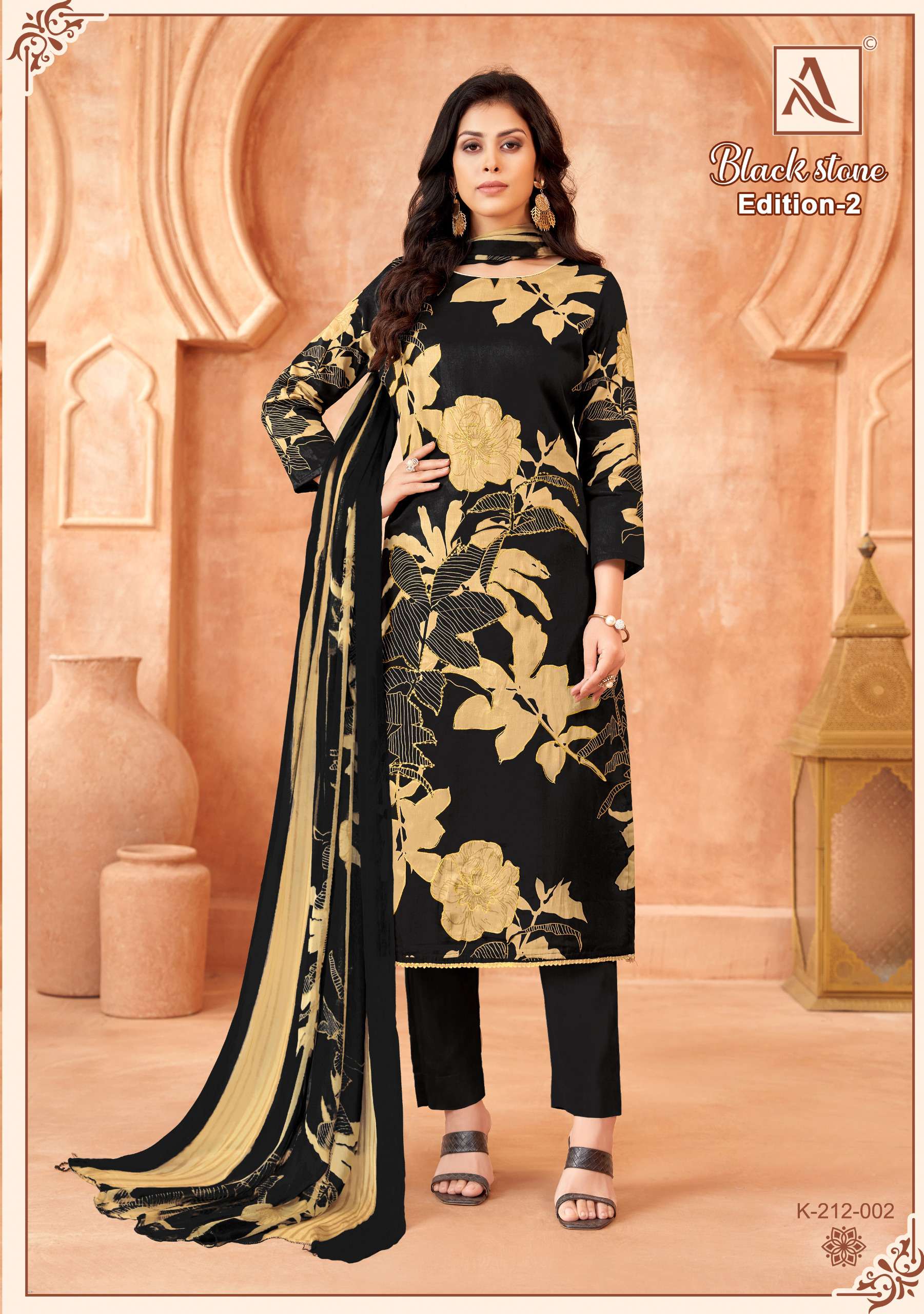 ALOK SUITS BLACK STONE EDITION VOL 2 JAM COTTON PRINT WITH FANCY WORK SUIT