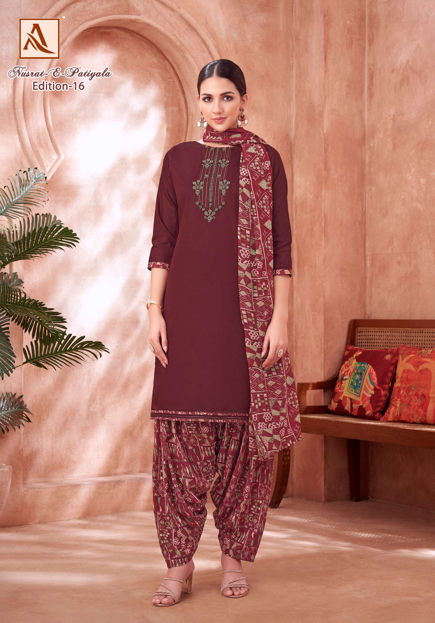 ALOK SUITS NUSRAT E PATIYALA EDITION VOL 16 JAM COTTON PRINT FANCY WORK SUIT