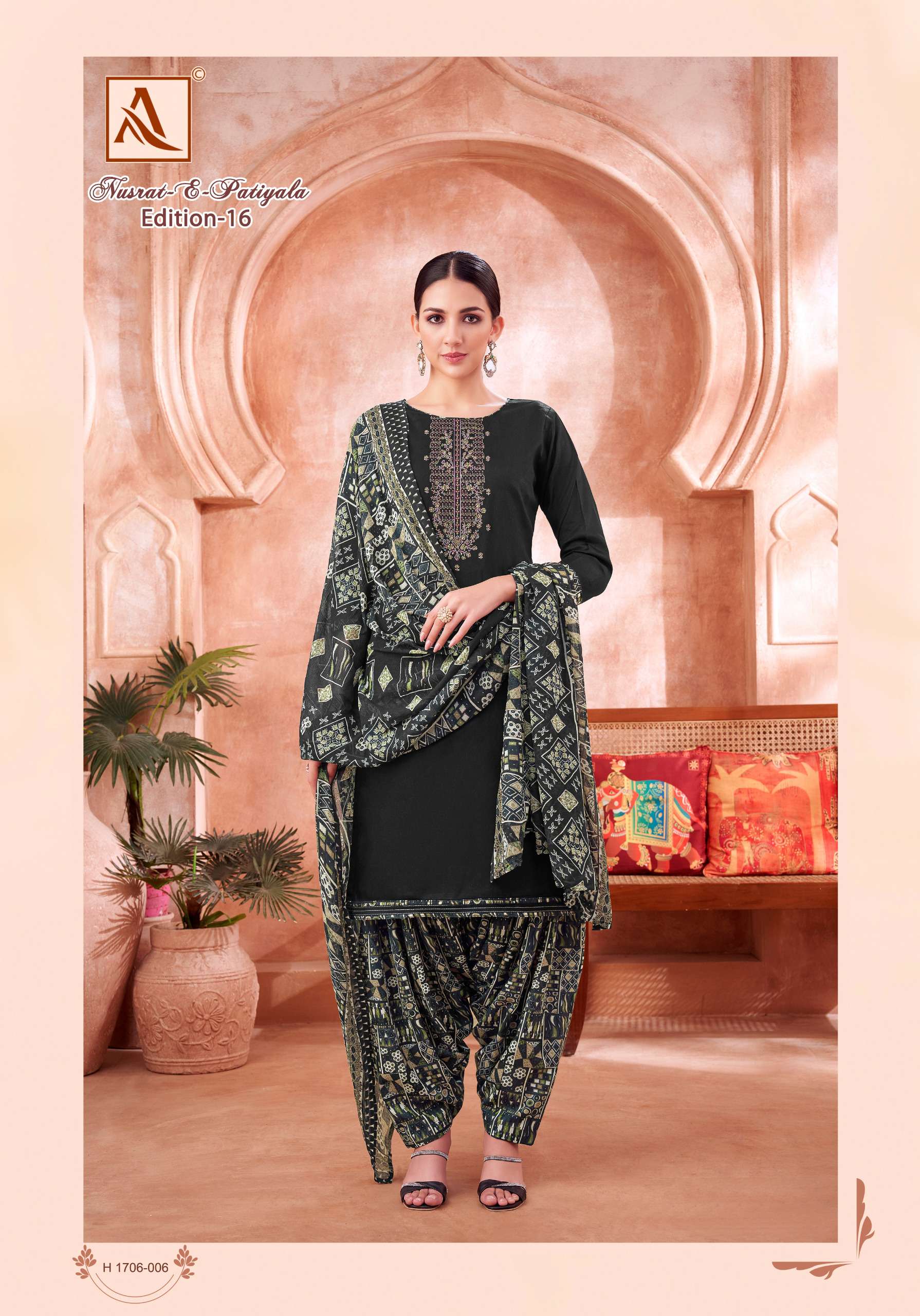 ALOK SUITS NUSRAT E PATIYALA EDITION VOL 16 JAM COTTON PRINT FANCY WORK SUIT