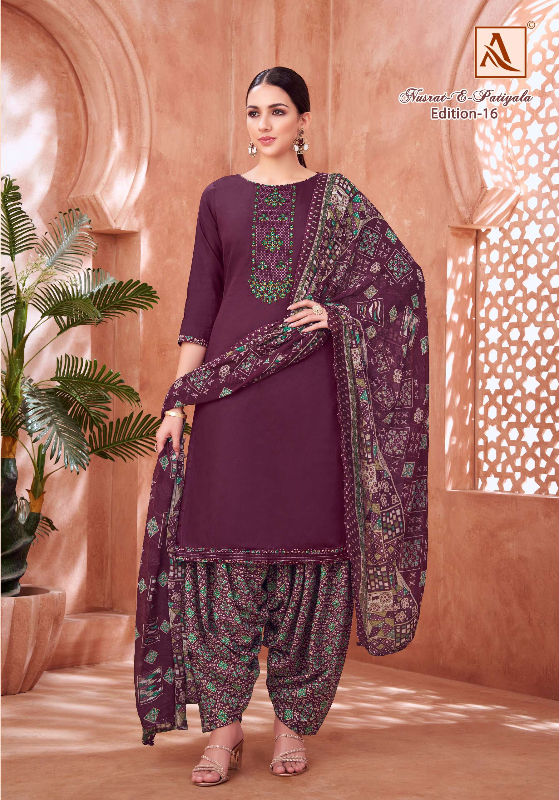 ALOK SUITS NUSRAT E PATIYALA EDITION VOL 16 JAM COTTON PRINT FANCY WORK SUIT