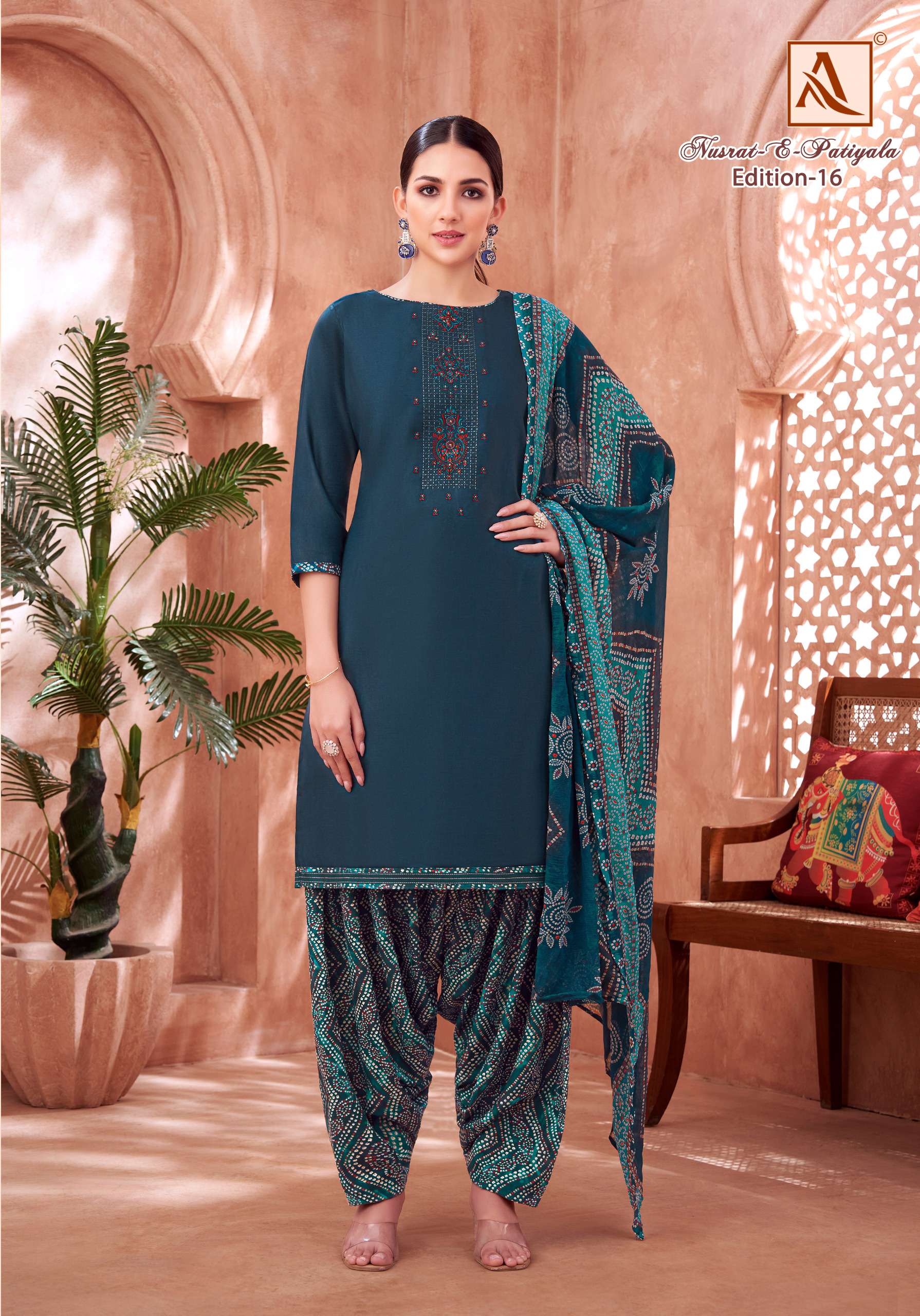 ALOK SUITS NUSRAT E PATIYALA EDITION VOL 16 JAM COTTON PRINT FANCY WORK SUIT