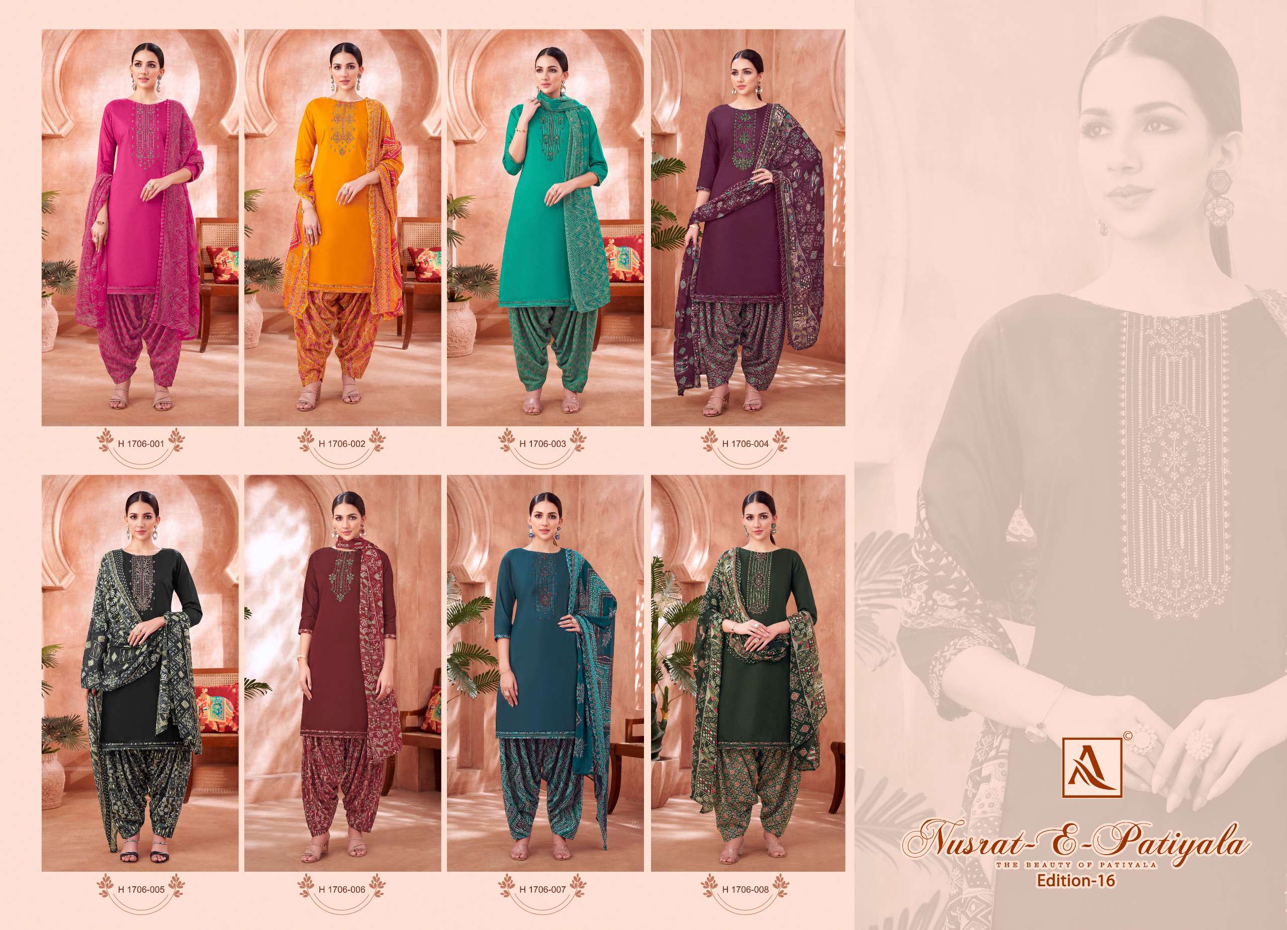 ALOK SUITS NUSRAT E PATIYALA EDITION VOL 16 JAM COTTON PRINT FANCY WORK SUIT