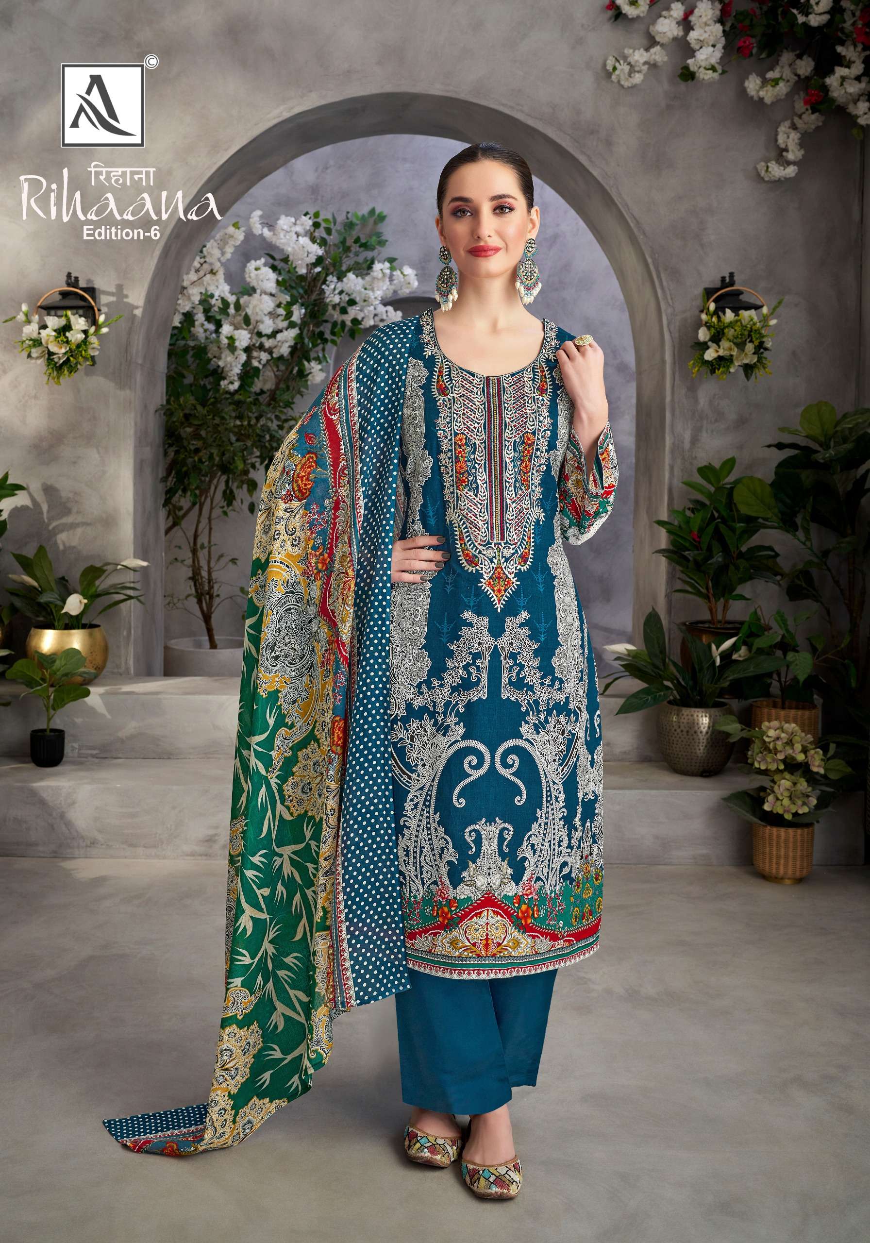 ALOK SUITS RIHAANA VOL 6 COTTON DIGITAL PRINT WITH FANCY EMBROIDERY WORK SUIT