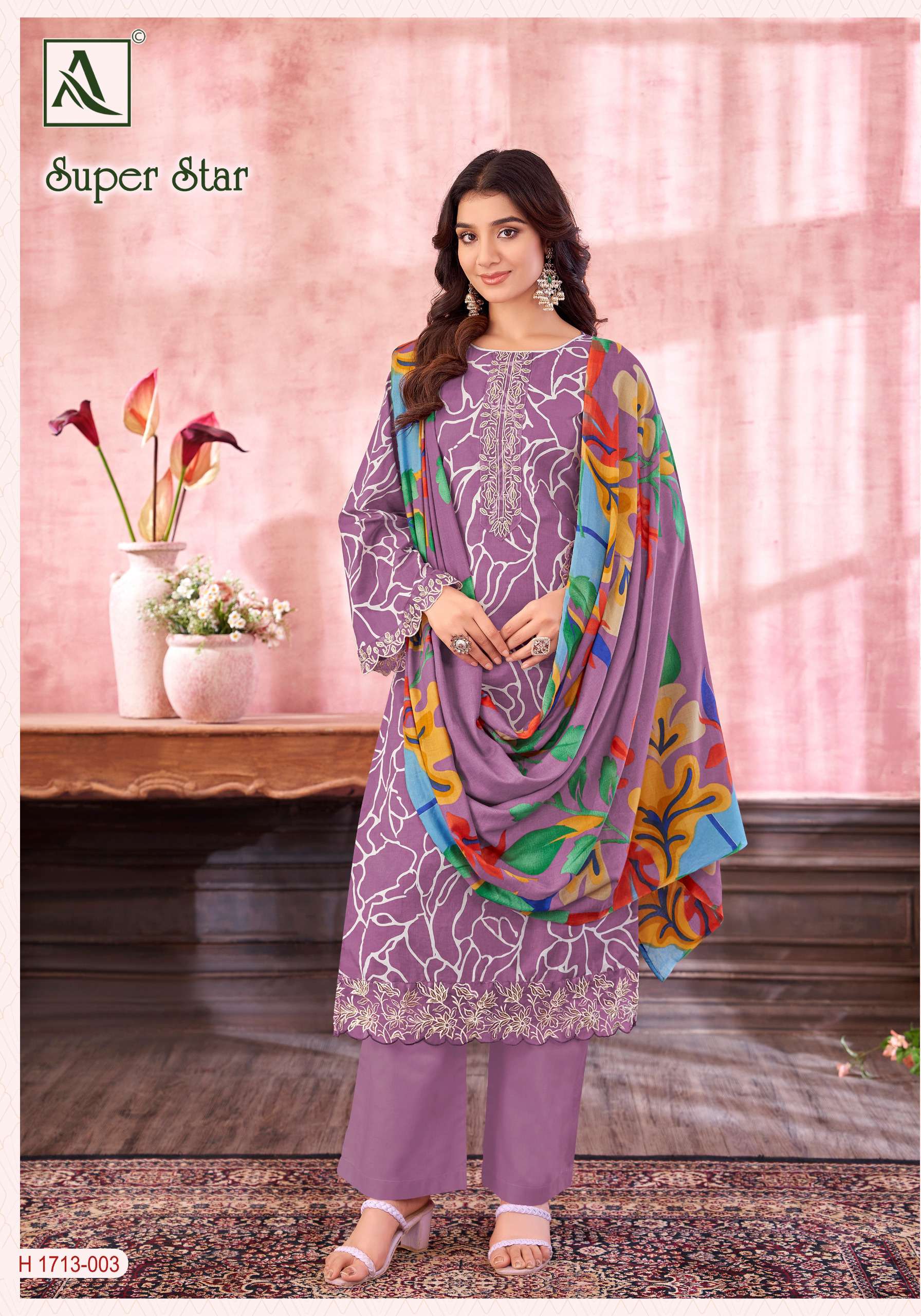 ALOK SUITS SUPER STAR COTTON PRINT WITH FANCY EMBROIDERY WORKS SUIT