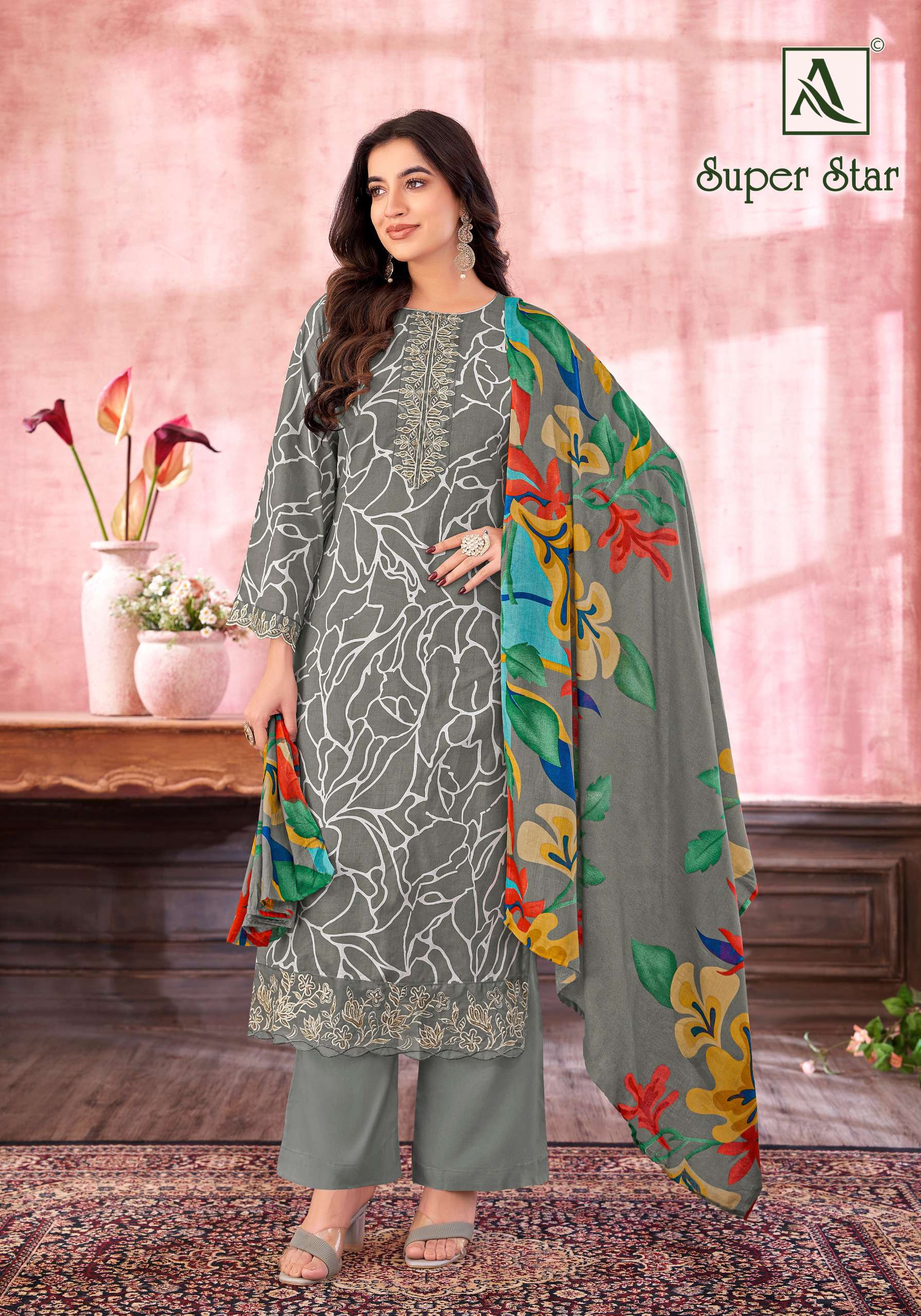 ALOK SUITS SUPER STAR COTTON PRINT WITH FANCY EMBROIDERY WORKS SUIT