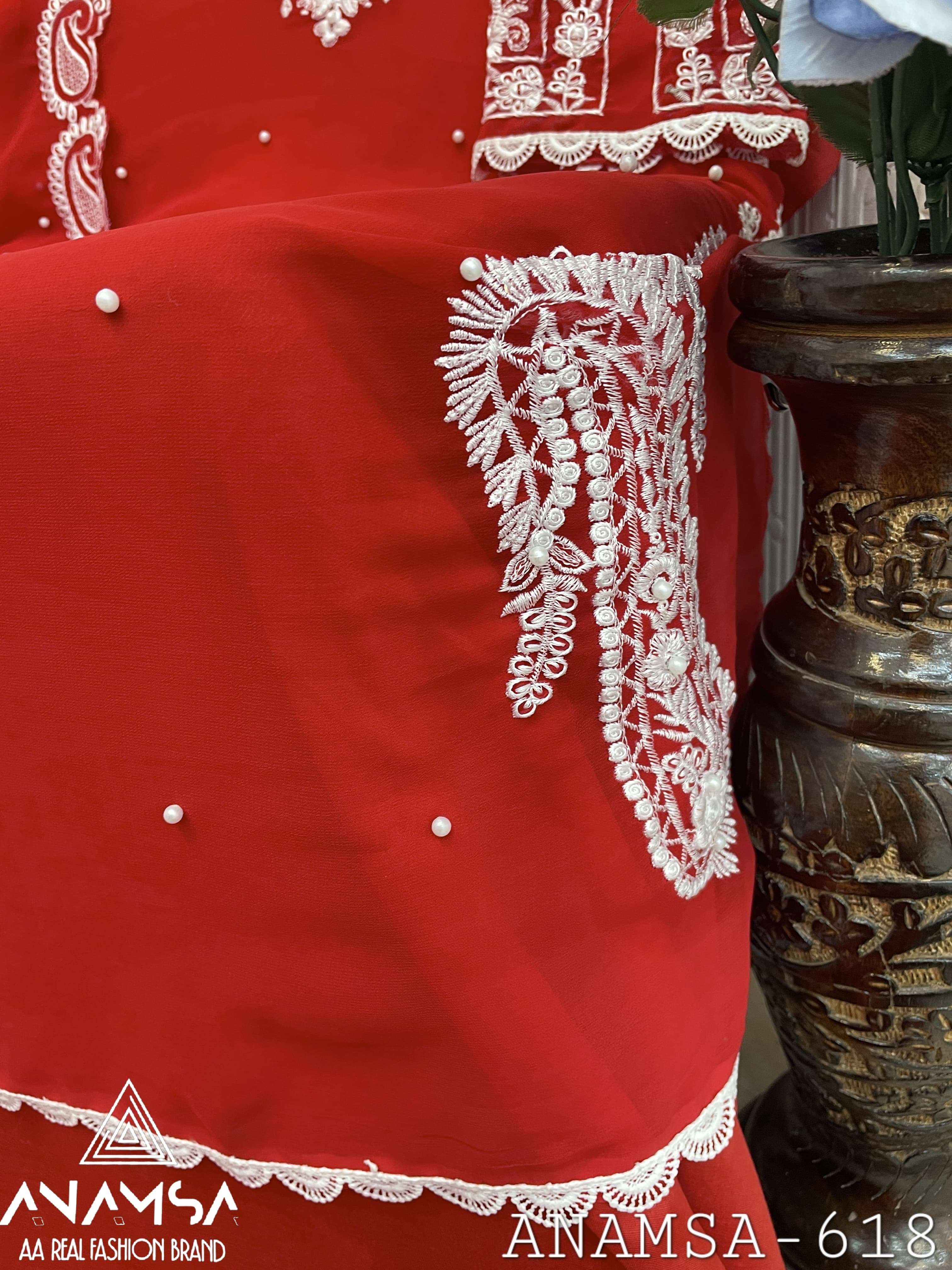 ANAMSA - 618 PURE FOX GEORGETTE BEAUTIFUL DESIGN HEAVY EMBROIDERED PARTY WEAR SUIT
