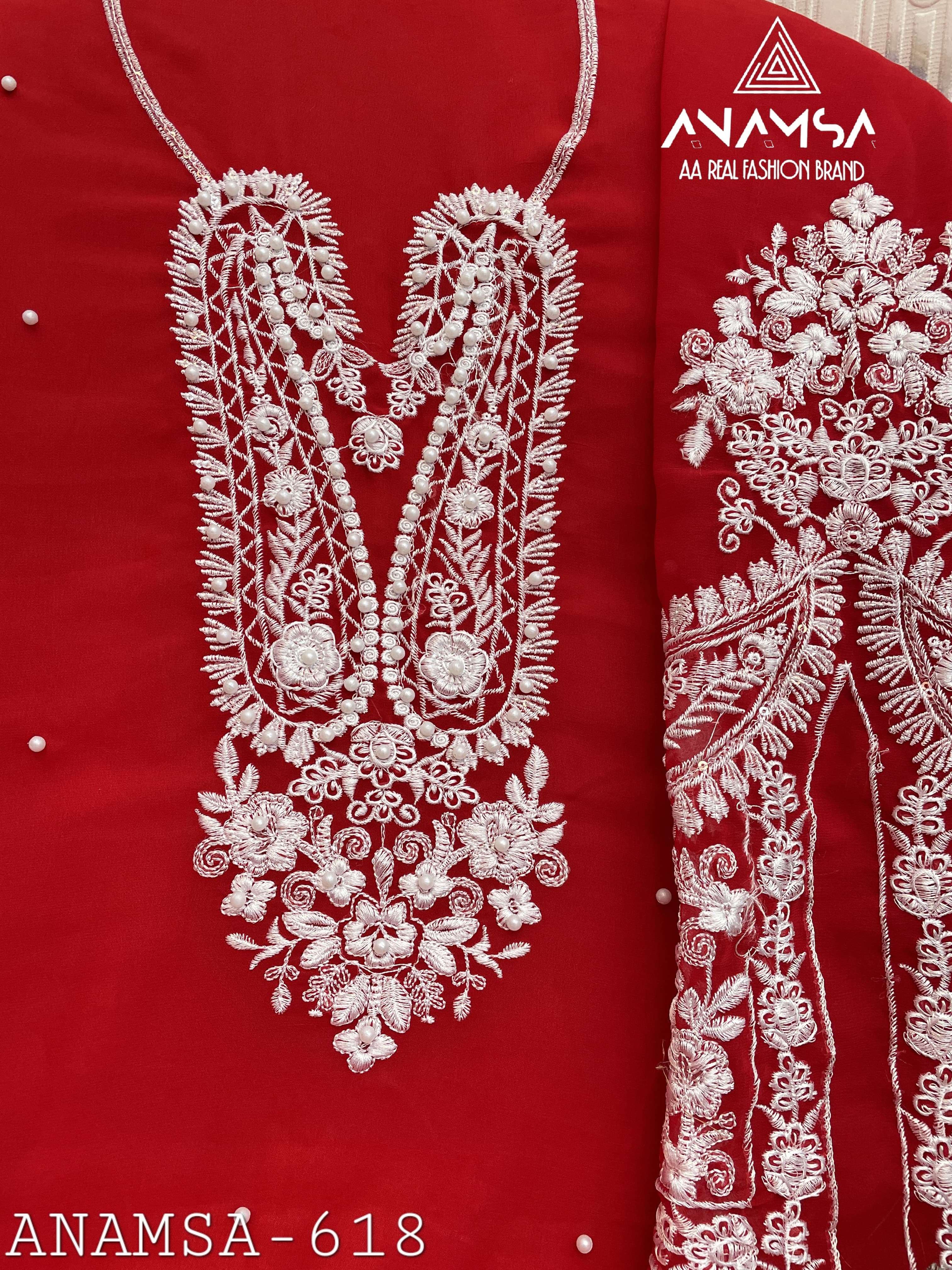 ANAMSA - 618 PURE FOX GEORGETTE BEAUTIFUL DESIGN HEAVY EMBROIDERED PARTY WEAR SUIT