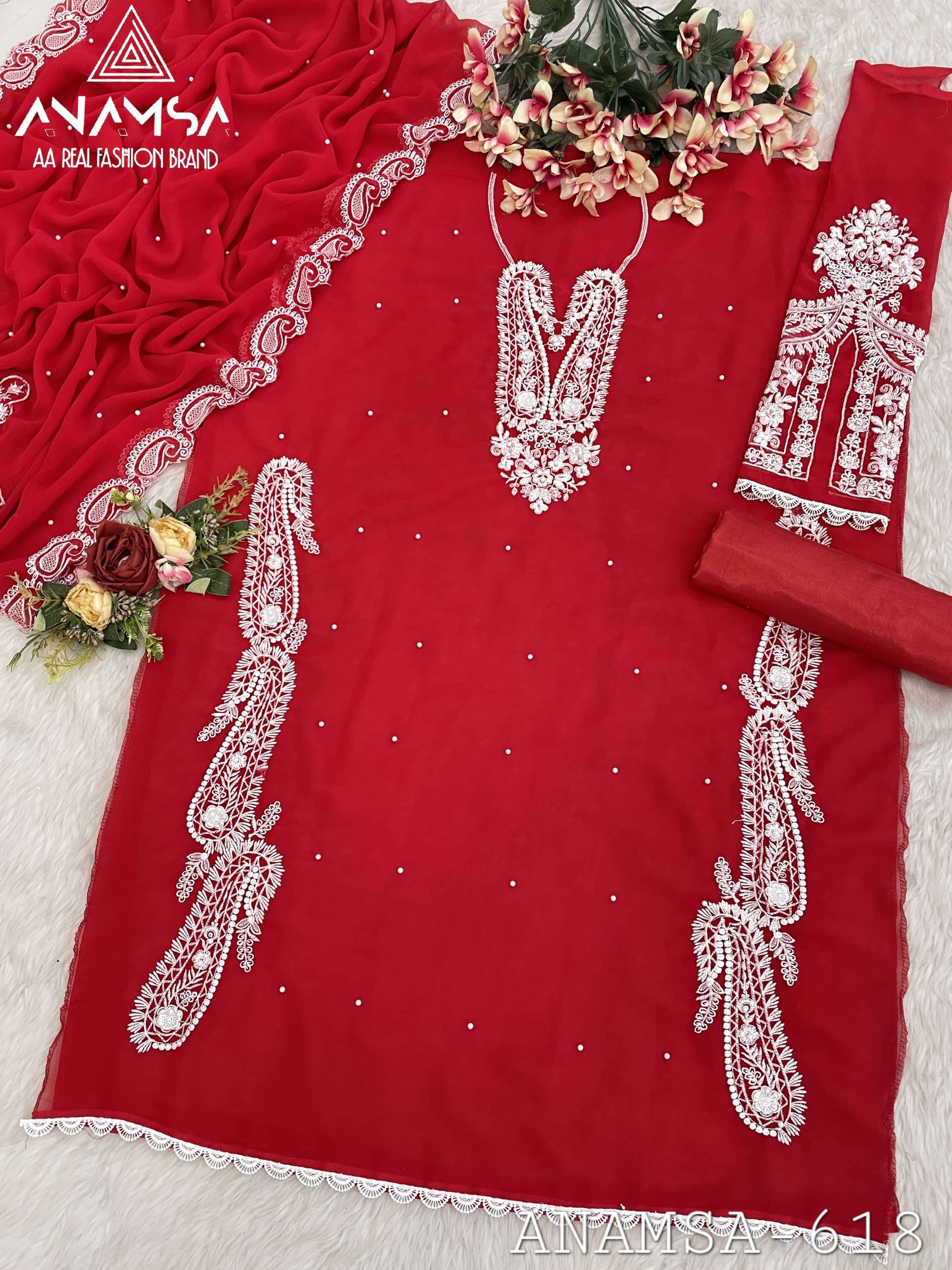 ANAMSA - 618 PURE FOX GEORGETTE BEAUTIFUL DESIGN HEAVY EMBROIDERED PARTY WEAR SUIT