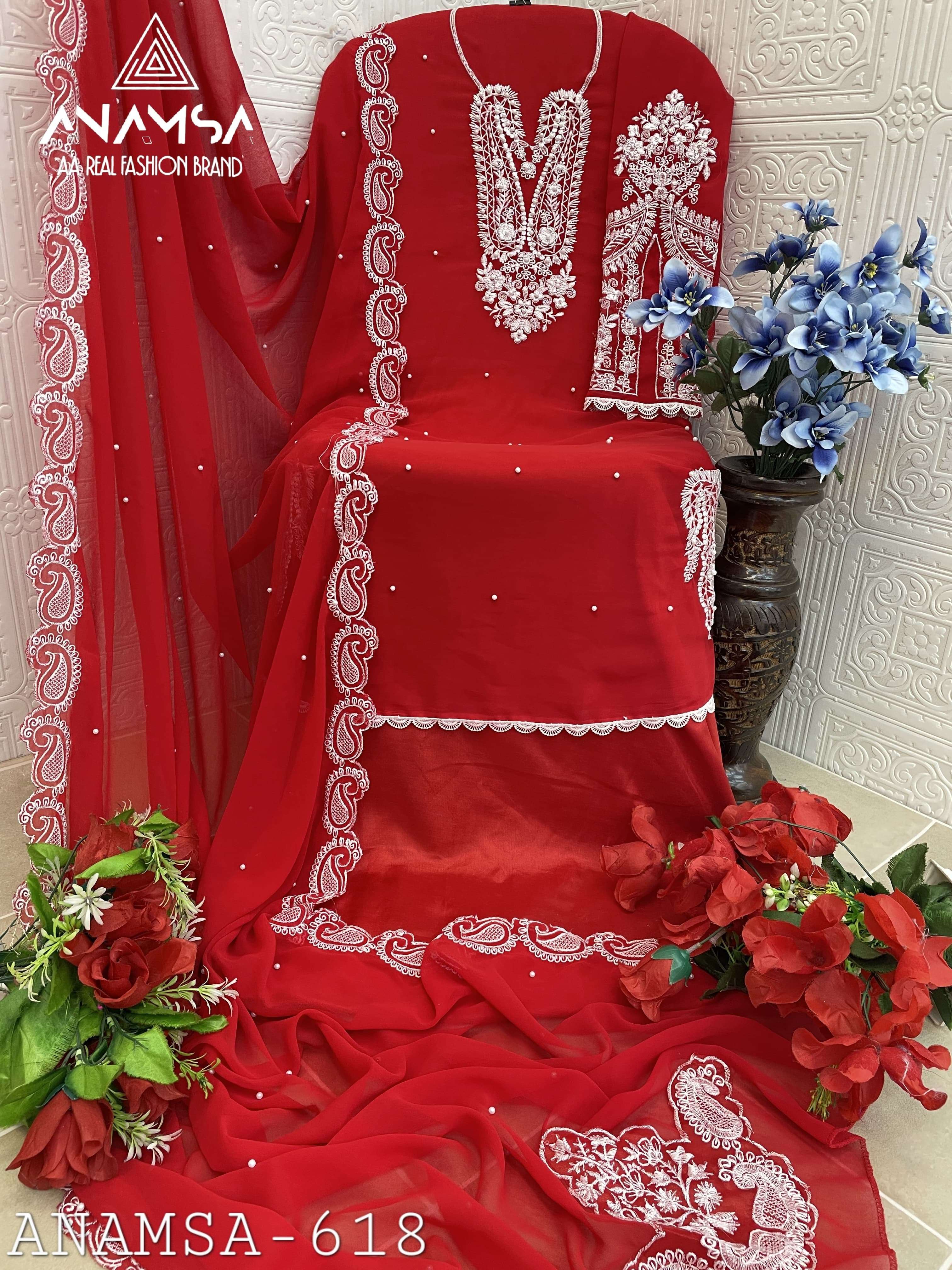 ANAMSA - 618 PURE FOX GEORGETTE BEAUTIFUL DESIGN HEAVY EMBROIDERED PARTY WEAR SUIT