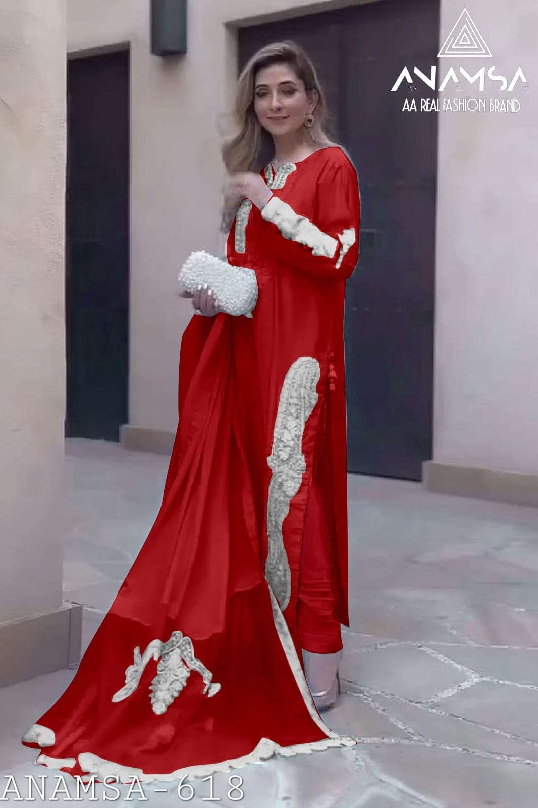 ANAMSA - 618 PURE FOX GEORGETTE BEAUTIFUL DESIGN HEAVY EMBROIDERED PARTY WEAR SUIT