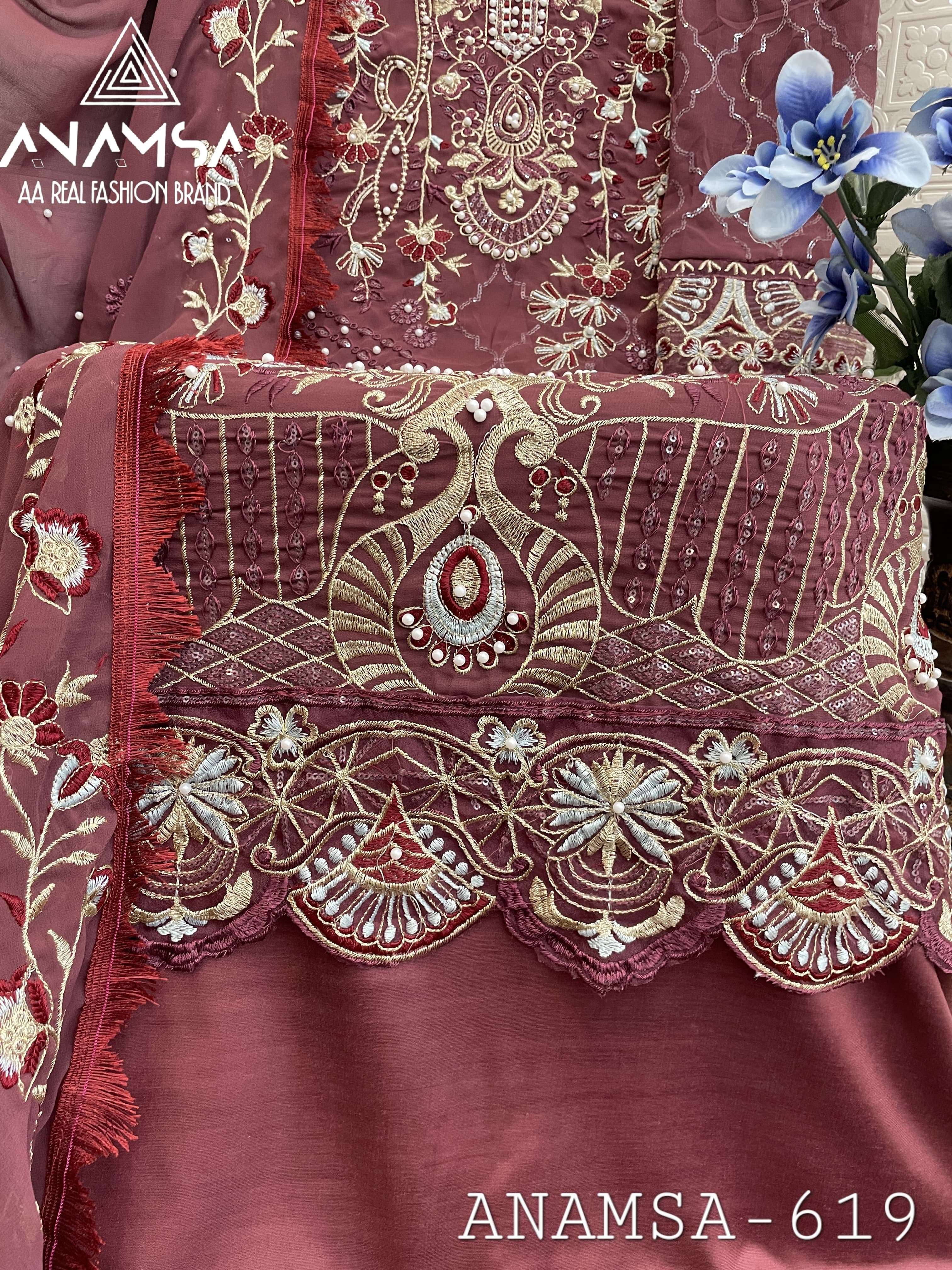 ANAMSA - 619 PURE FOX GEORGETTE BEAUTIFUL DESIGN HEAVY EMBROIDERED PARTY WEAR SUIT