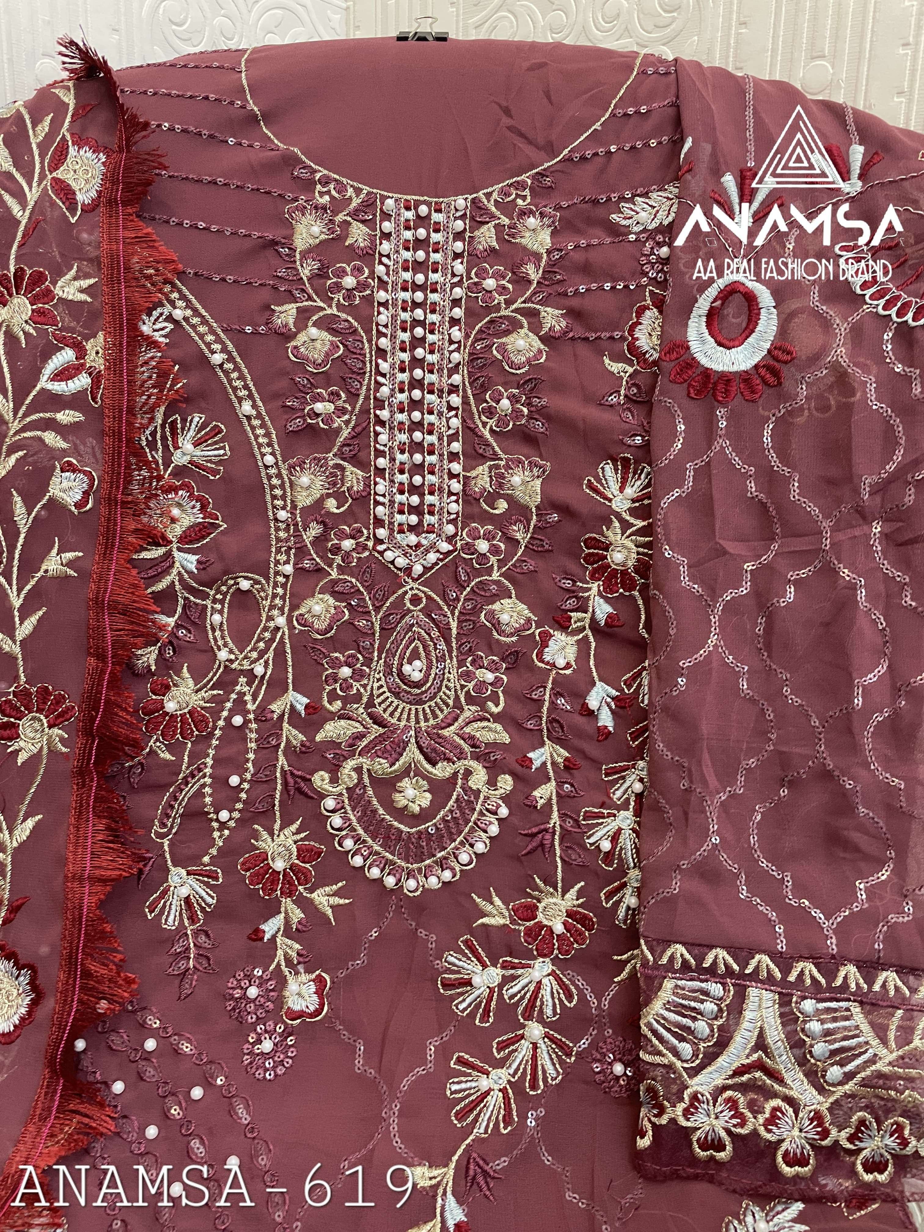 ANAMSA - 619 PURE FOX GEORGETTE BEAUTIFUL DESIGN HEAVY EMBROIDERED PARTY WEAR SUIT