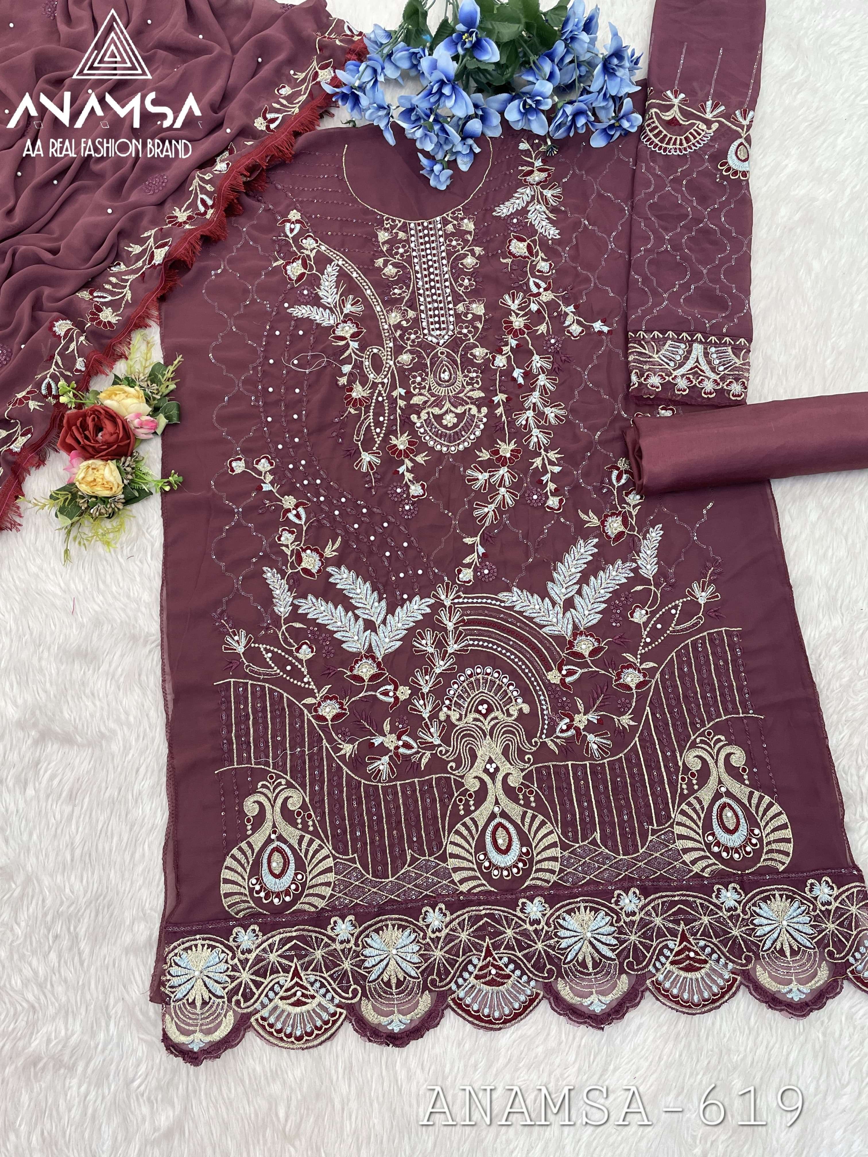 ANAMSA - 619 PURE FOX GEORGETTE BEAUTIFUL DESIGN HEAVY EMBROIDERED PARTY WEAR SUIT