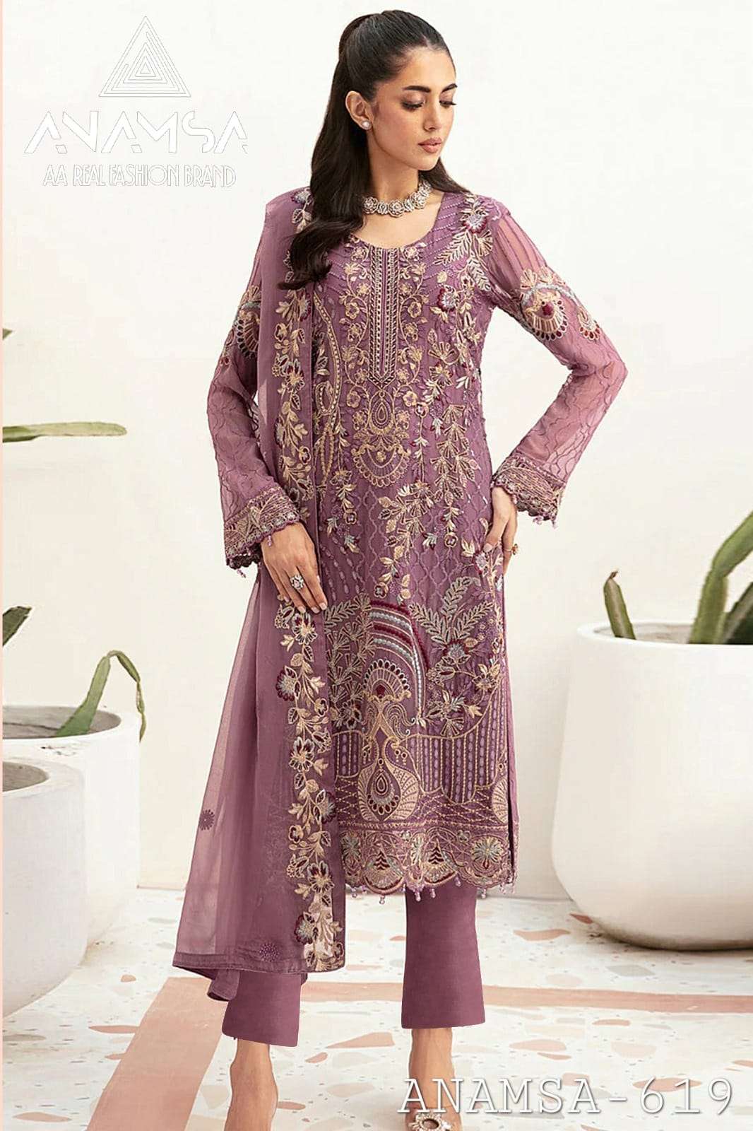 ANAMSA - 619 PURE FOX GEORGETTE BEAUTIFUL DESIGN HEAVY EMBROIDERED PARTY WEAR SUIT