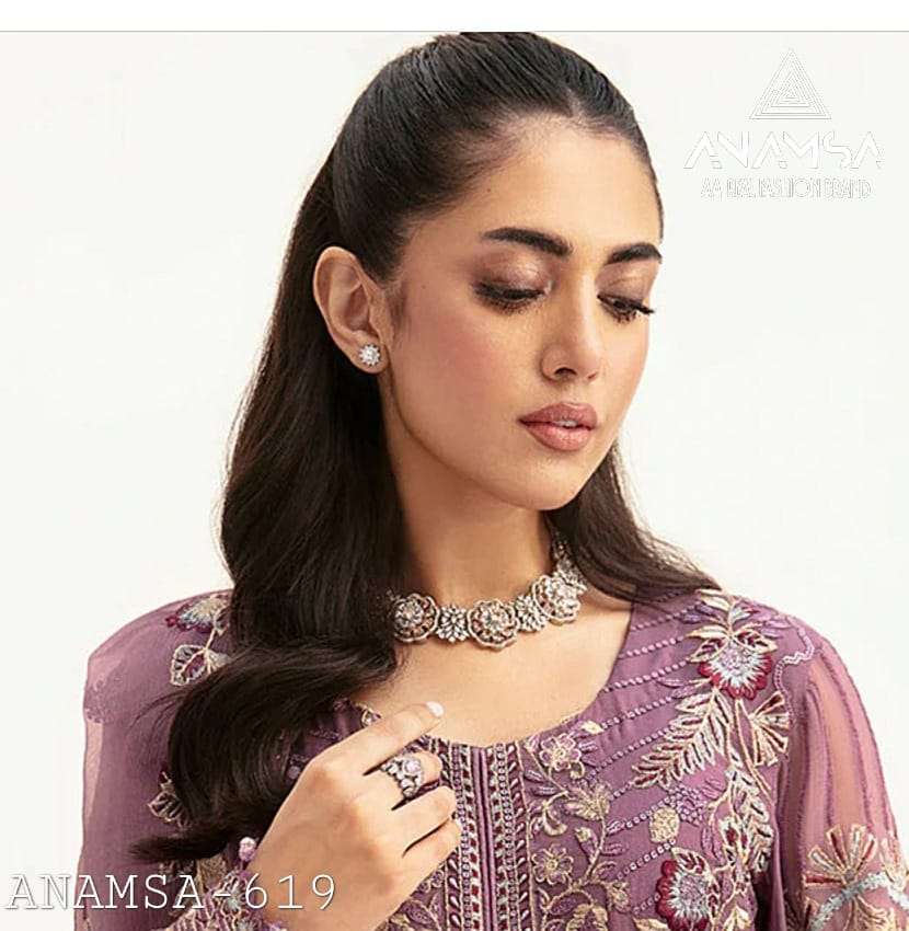 ANAMSA - 619 PURE FOX GEORGETTE BEAUTIFUL DESIGN HEAVY EMBROIDERED PARTY WEAR SUIT