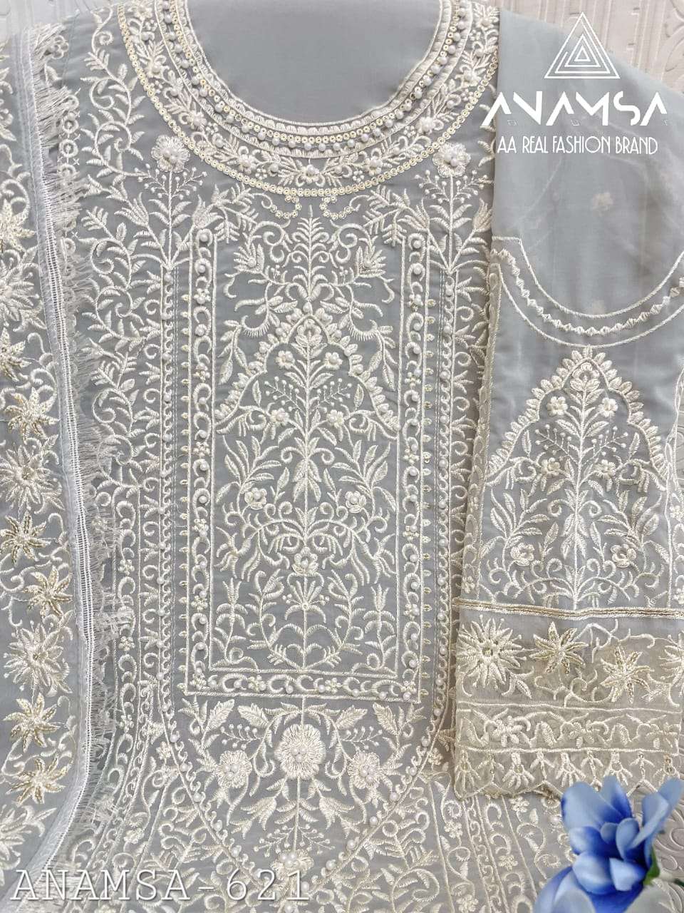 ANAMSA - 621 PURE FOX GEORGETTE HEAVY EMBROIDERED PARTY WEAR SUIT