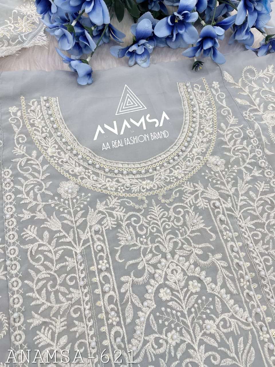 ANAMSA - 621 PURE FOX GEORGETTE HEAVY EMBROIDERED PARTY WEAR SUIT