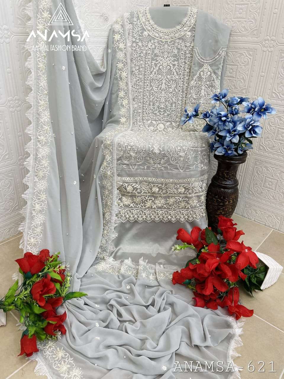 ANAMSA - 621 PURE FOX GEORGETTE HEAVY EMBROIDERED PARTY WEAR SUIT