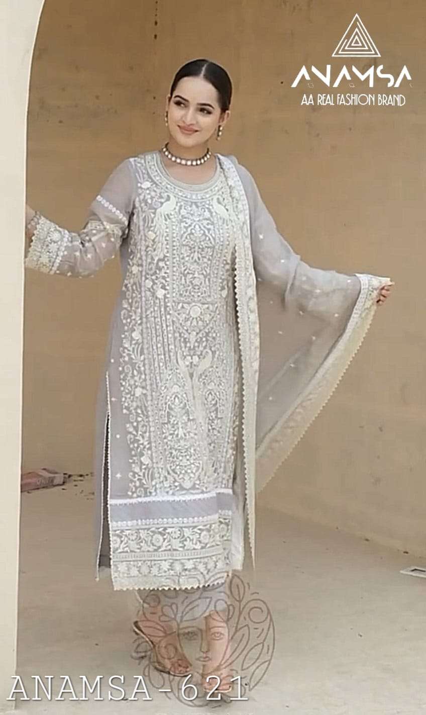 ANAMSA - 621 PURE FOX GEORGETTE HEAVY EMBROIDERED PARTY WEAR SUIT