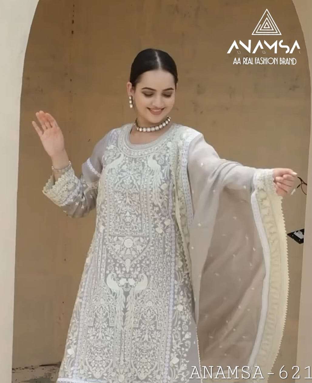 ANAMSA - 621 PURE FOX GEORGETTE HEAVY EMBROIDERED PARTY WEAR SUIT