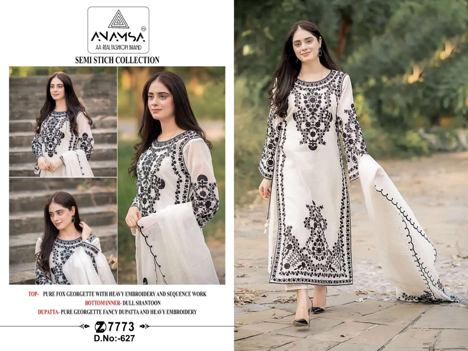 ANAMSA - 627 PURE FOX GEORGETTE HEAVY EMBROIDERED BEAUTIFUL DESIGN PARTY WEAR SUIT