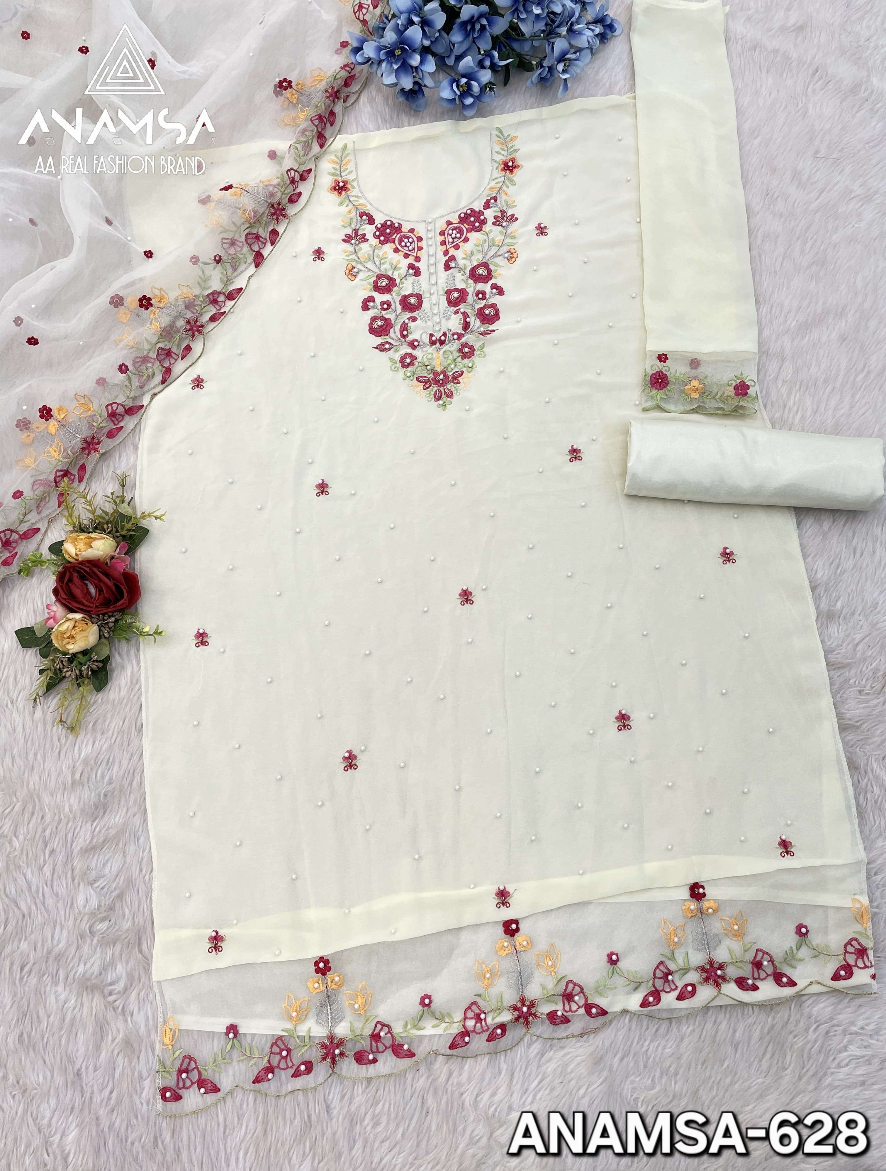 ANAMSA - 628 PURE FOX GEORGETTE HEAVY EMBROIDERED BEAUTIFUL DESIGN PARTY WEAR SUIT