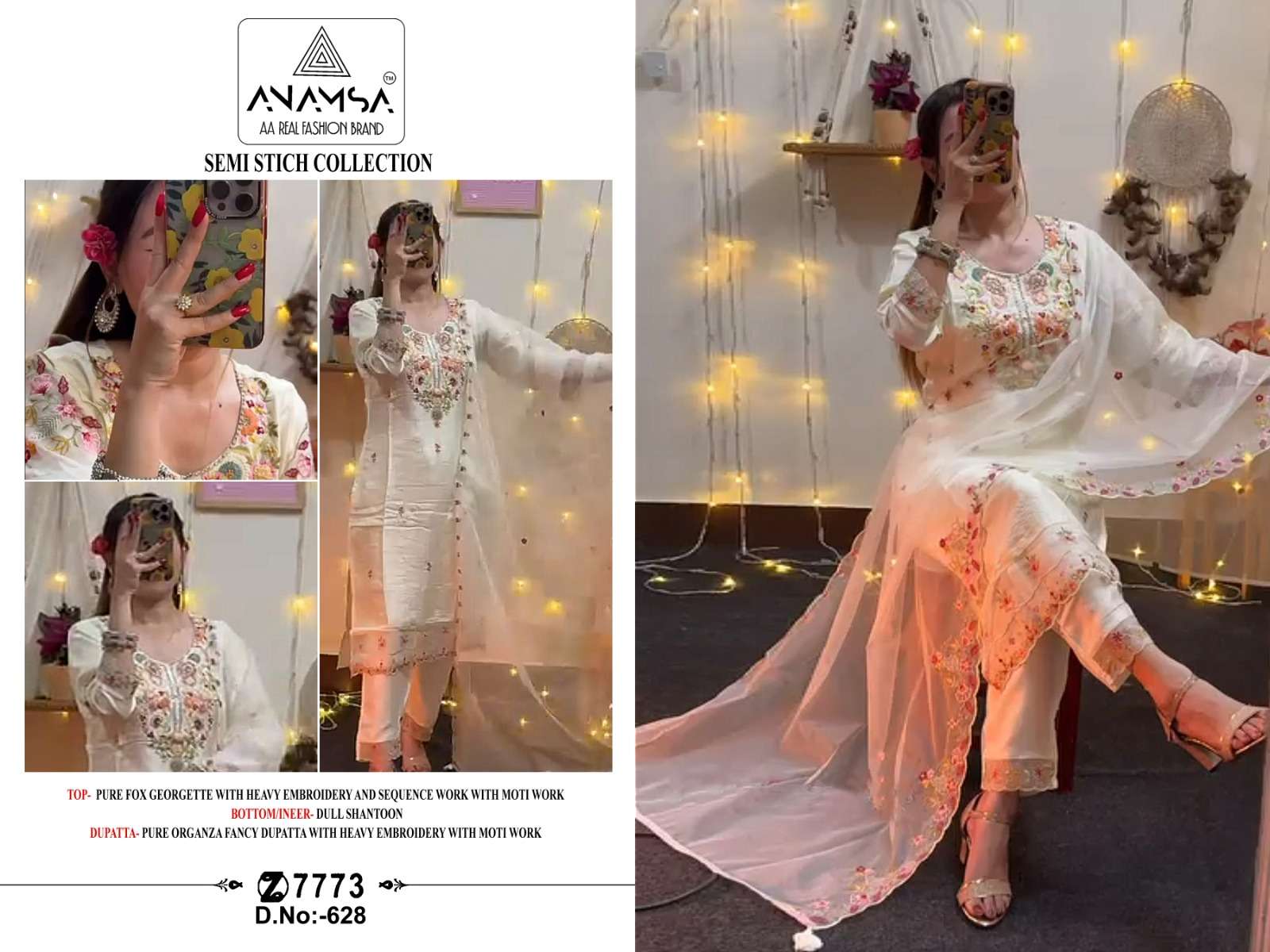 ANAMSA - 628 PURE FOX GEORGETTE HEAVY EMBROIDERED BEAUTIFUL DESIGN PARTY WEAR SUIT
