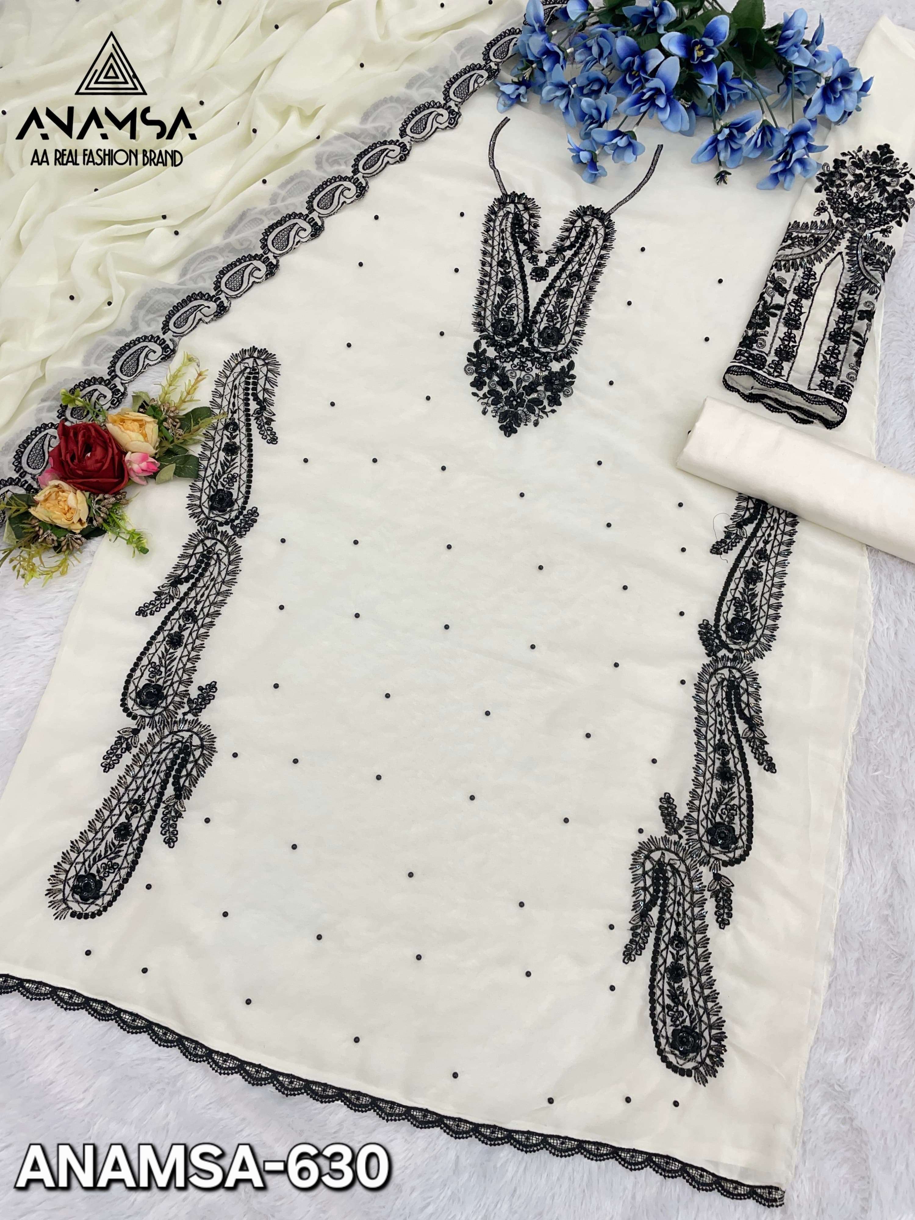 ANAMSA - 630 PURE FOX GEORGETTE HEAVY EMBROIDERED BEAUTIFUL DESIGN PARTY WEAR SUIT