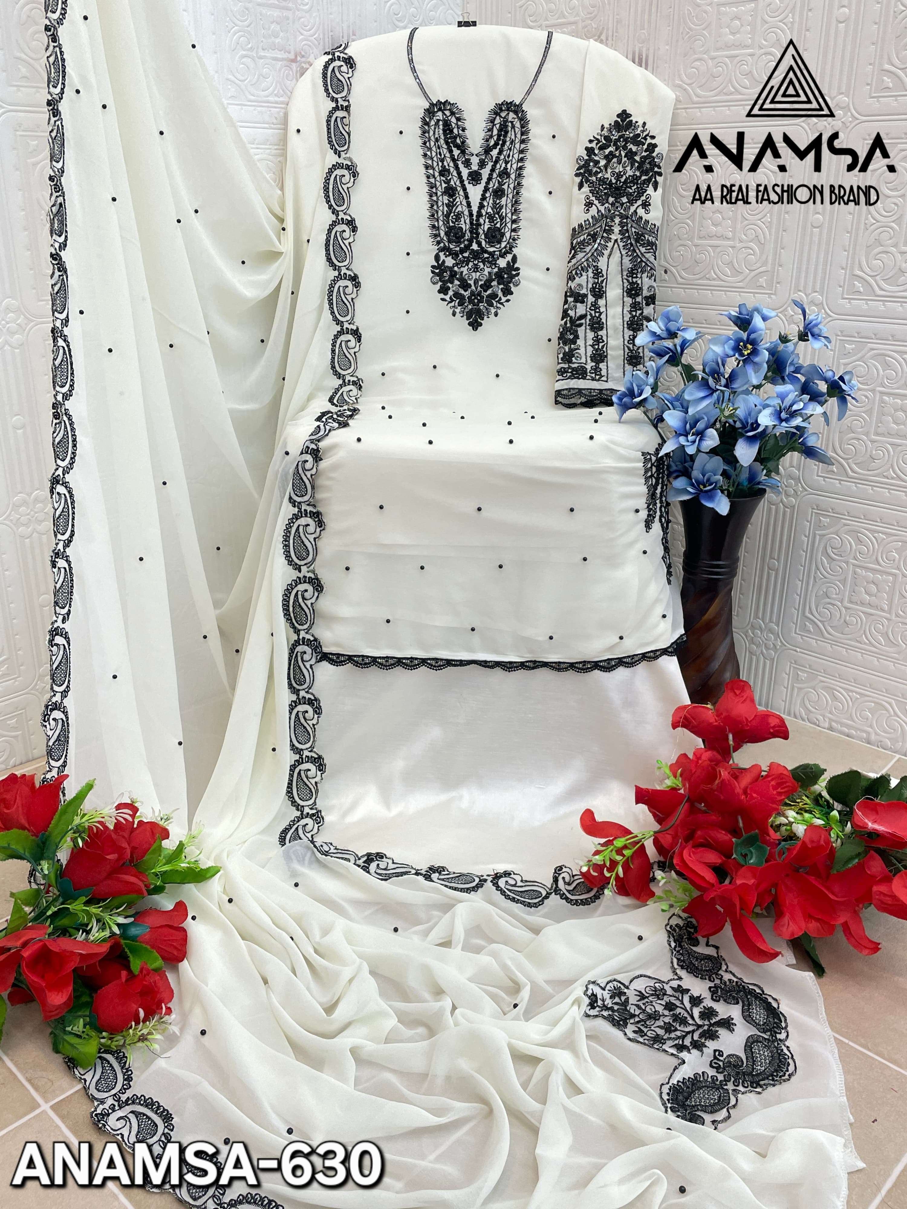 ANAMSA - 630 PURE FOX GEORGETTE HEAVY EMBROIDERED BEAUTIFUL DESIGN PARTY WEAR SUIT