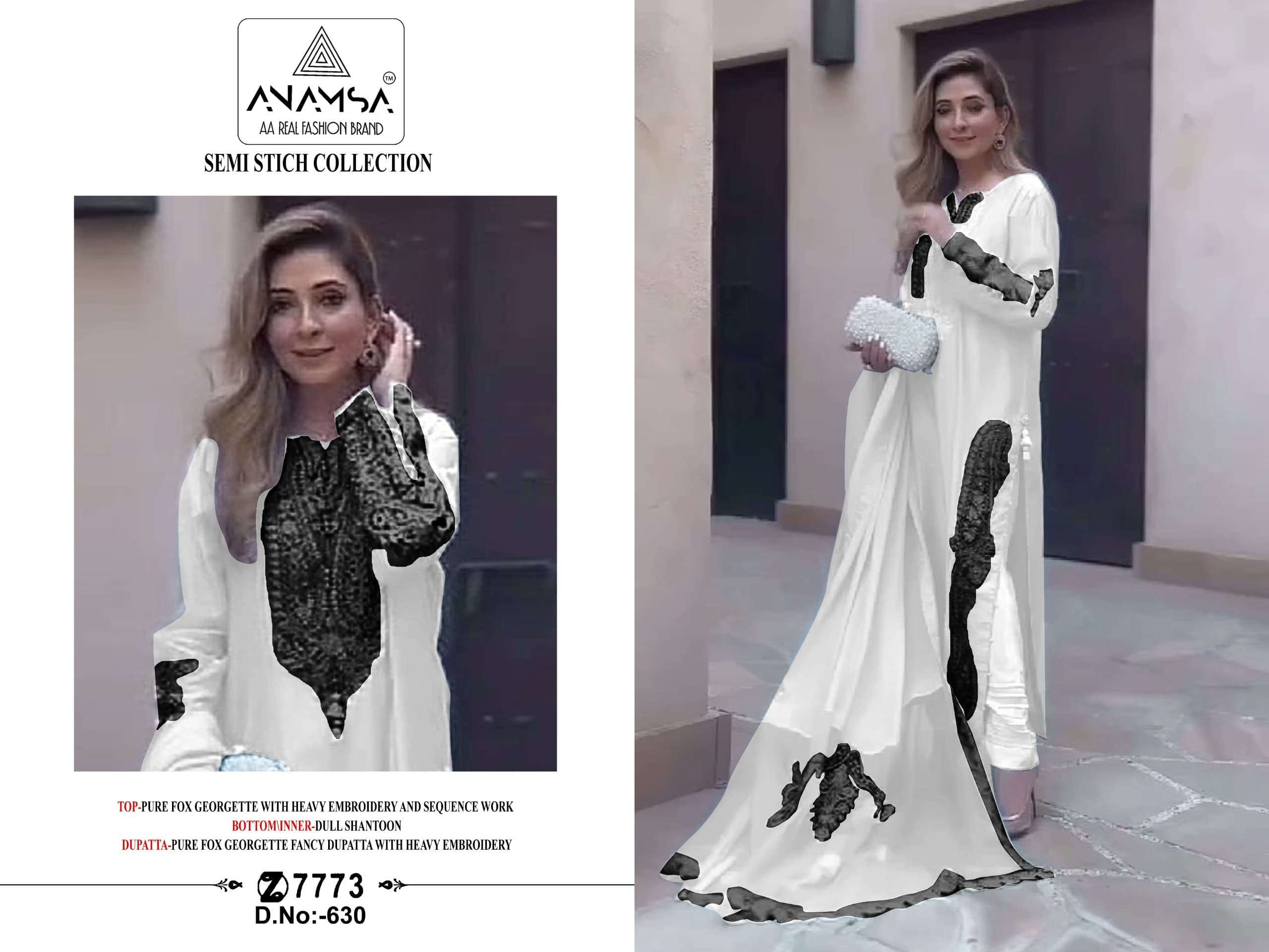 ANAMSA - 630 PURE FOX GEORGETTE HEAVY EMBROIDERED BEAUTIFUL DESIGN PARTY WEAR SUIT