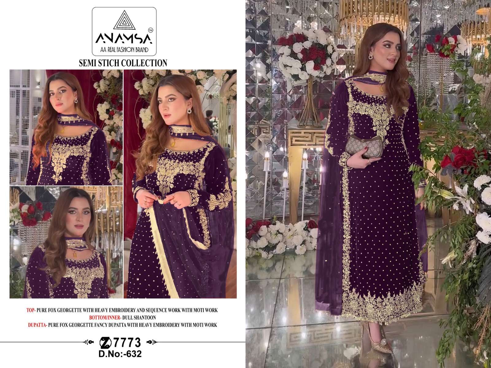 ANAMSA - 632 PURE FOX GEORGETTE BEAUTIFUL DESIGN HEAVY EMBROIDERED PARTY WEAR SUIT