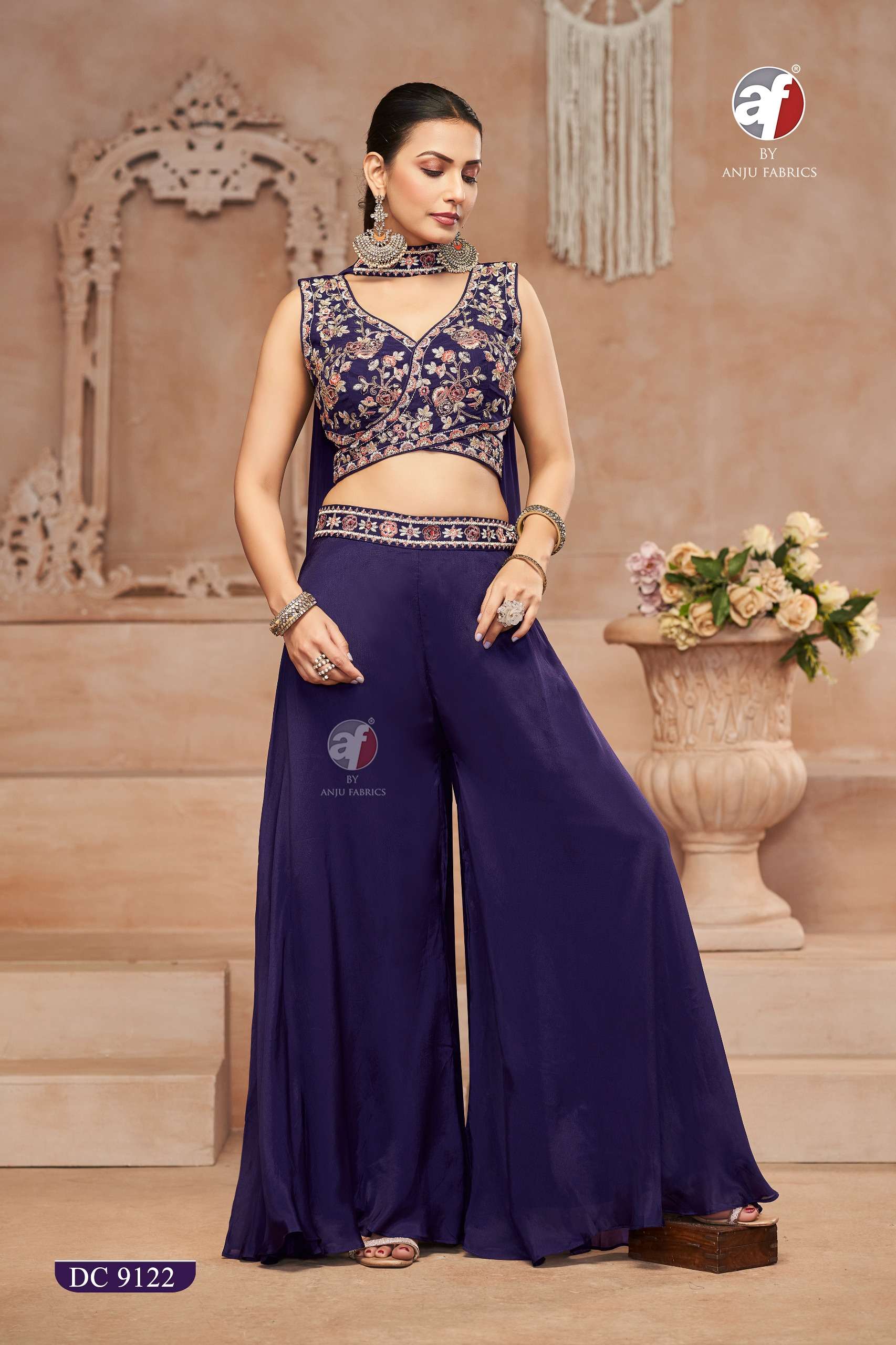 ANJU FABRICS DC 9122 DESIGNER CROP TOP WITH FLARED DIVIDER & DUPATTA
