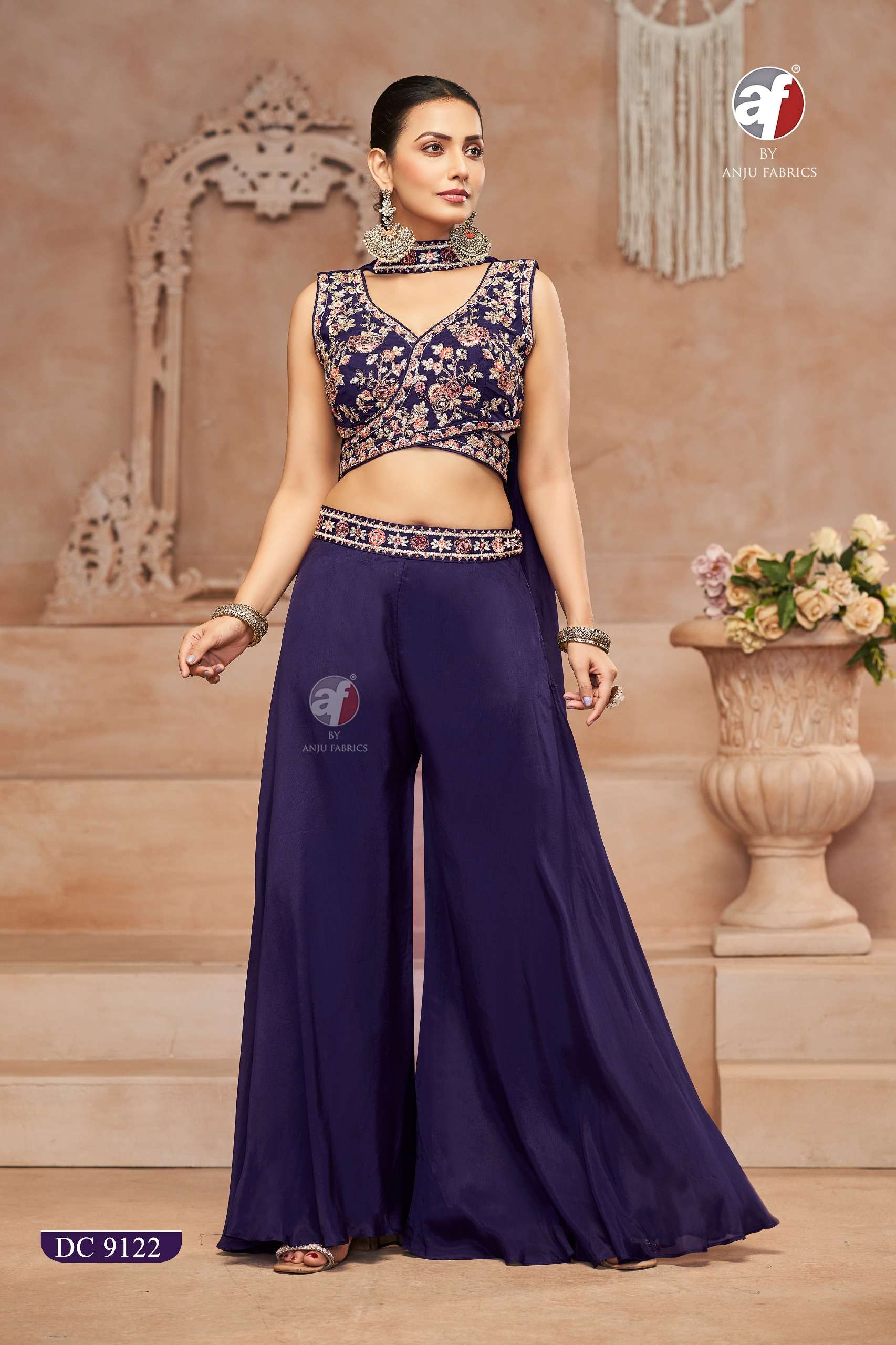 ANJU FABRICS DC 9122 DESIGNER CROP TOP WITH FLARED DIVIDER & DUPATTA