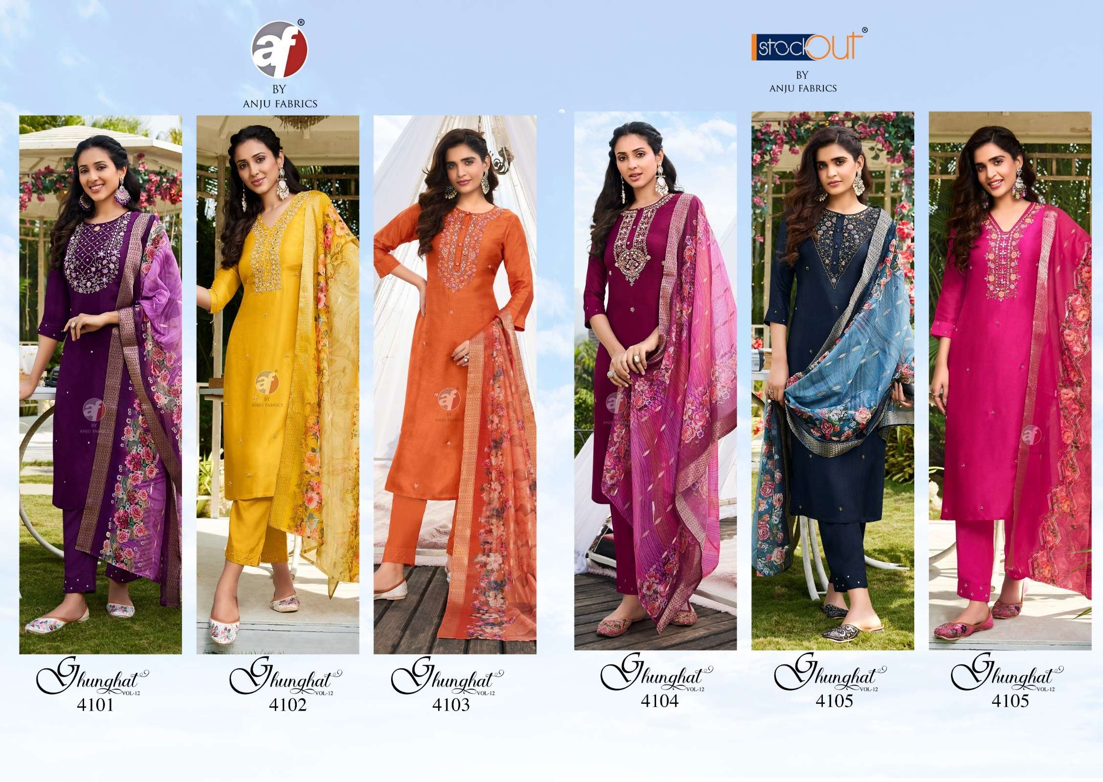 ANJU FABRICS GHUNGHAT VOL 12 SILK DESIGNER FANCY LADIES SUIT