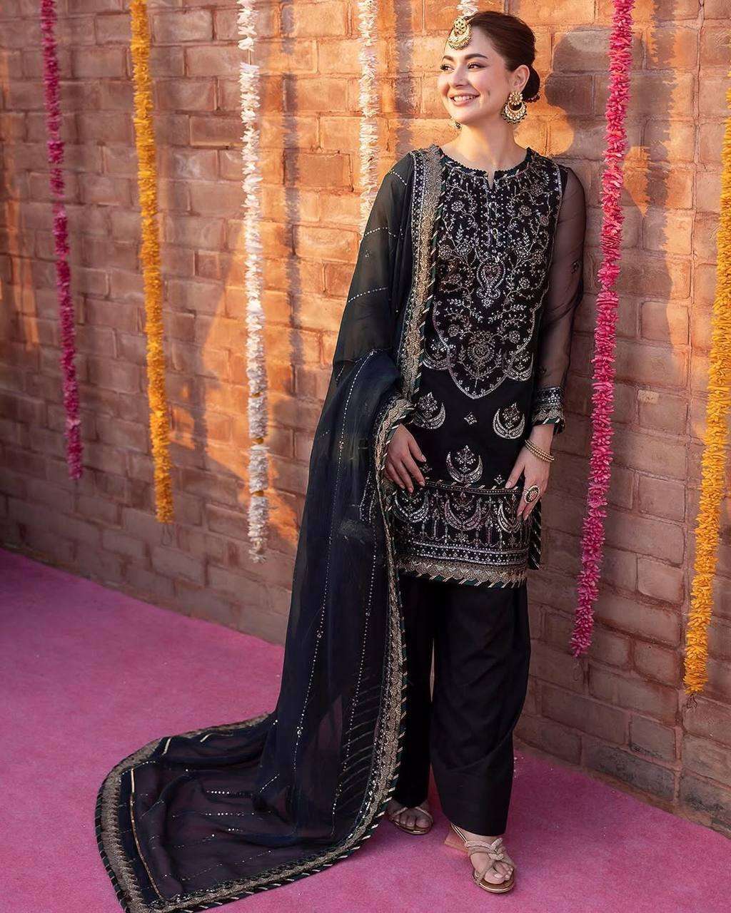 BE 300 BLACK GEORGETTE HEAVY EMBROIDERED PAKISTANI SUIT