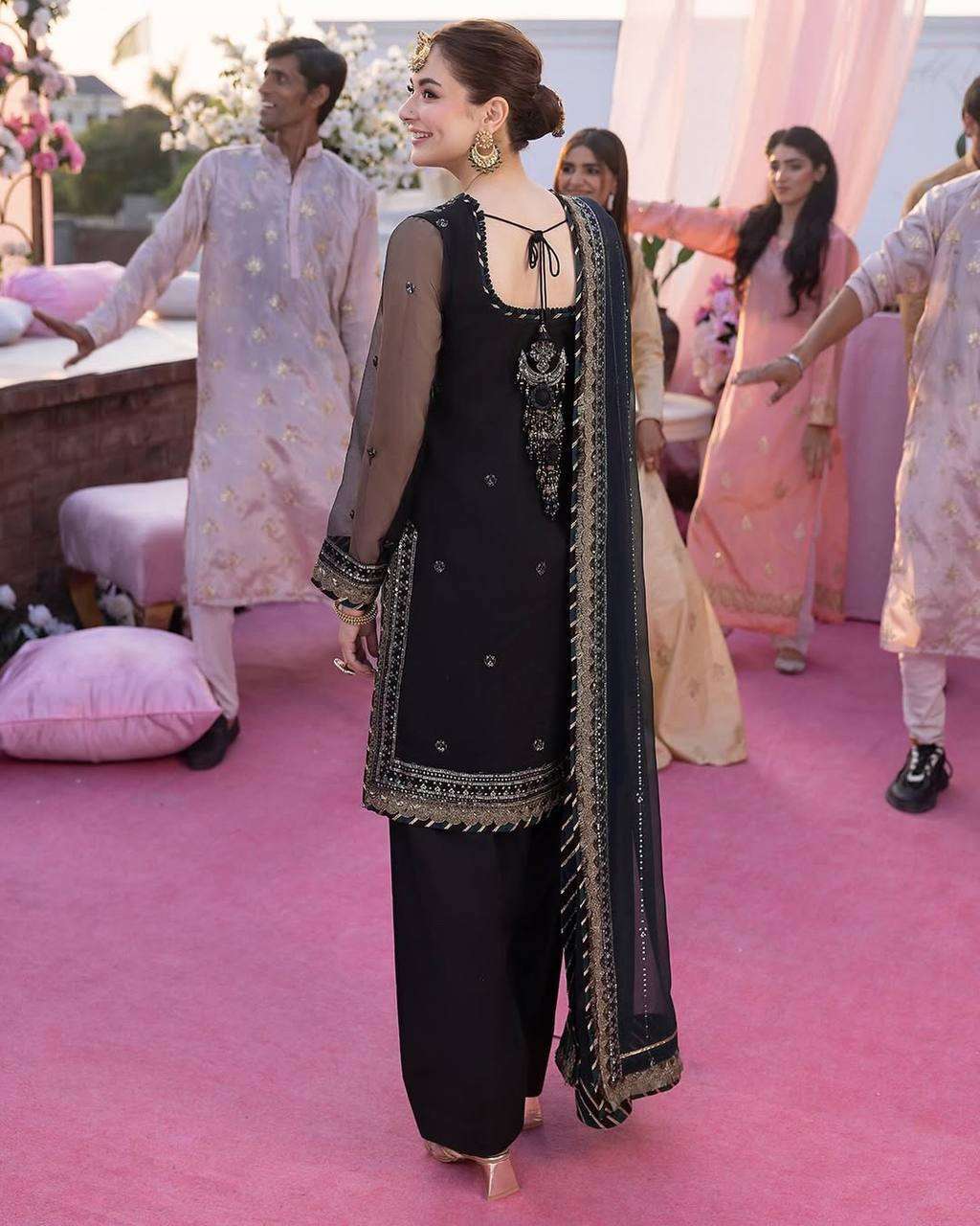 BE 300 BLACK GEORGETTE HEAVY EMBROIDERED PAKISTANI SUIT