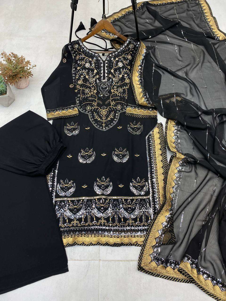 BE 300 BLACK GEORGETTE HEAVY EMBROIDERED PAKISTANI SUIT