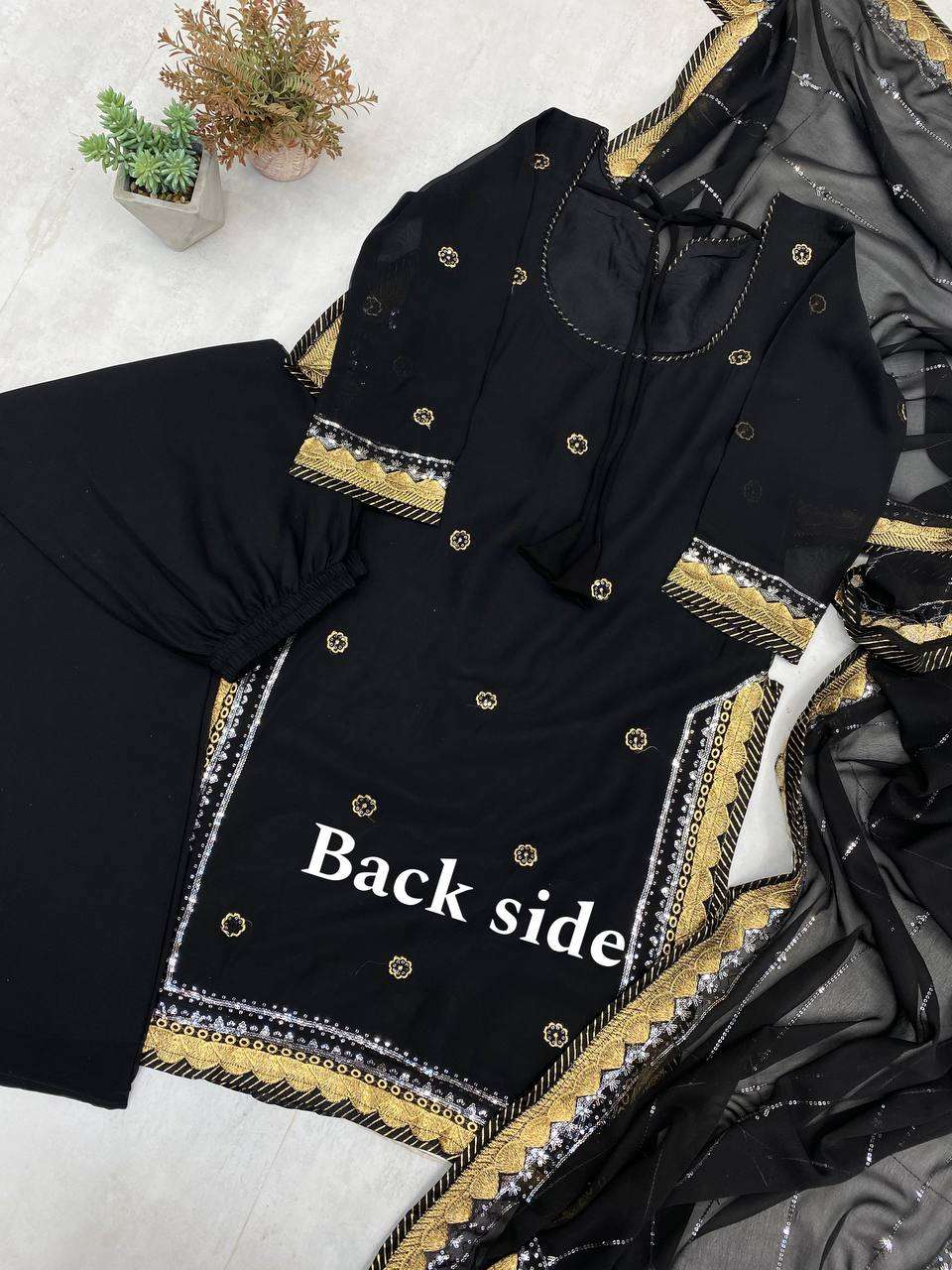 BE 300 BLACK GEORGETTE HEAVY EMBROIDERED PAKISTANI SUIT