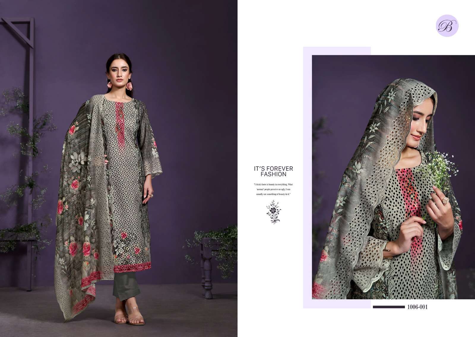 BELLIZA DESIGNER STUDIO NAKKASHI VOL 2 COTTON PRINT WITH FANCY WORK SUIT