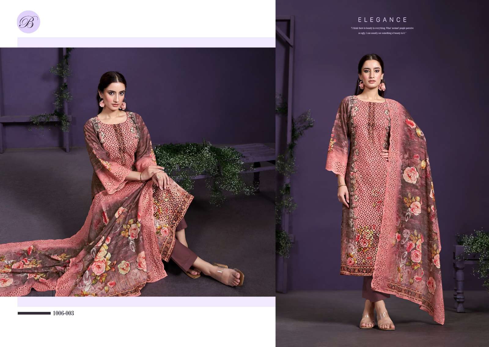 BELLIZA DESIGNER STUDIO NAKKASHI VOL 2 COTTON PRINT WITH FANCY WORK SUIT