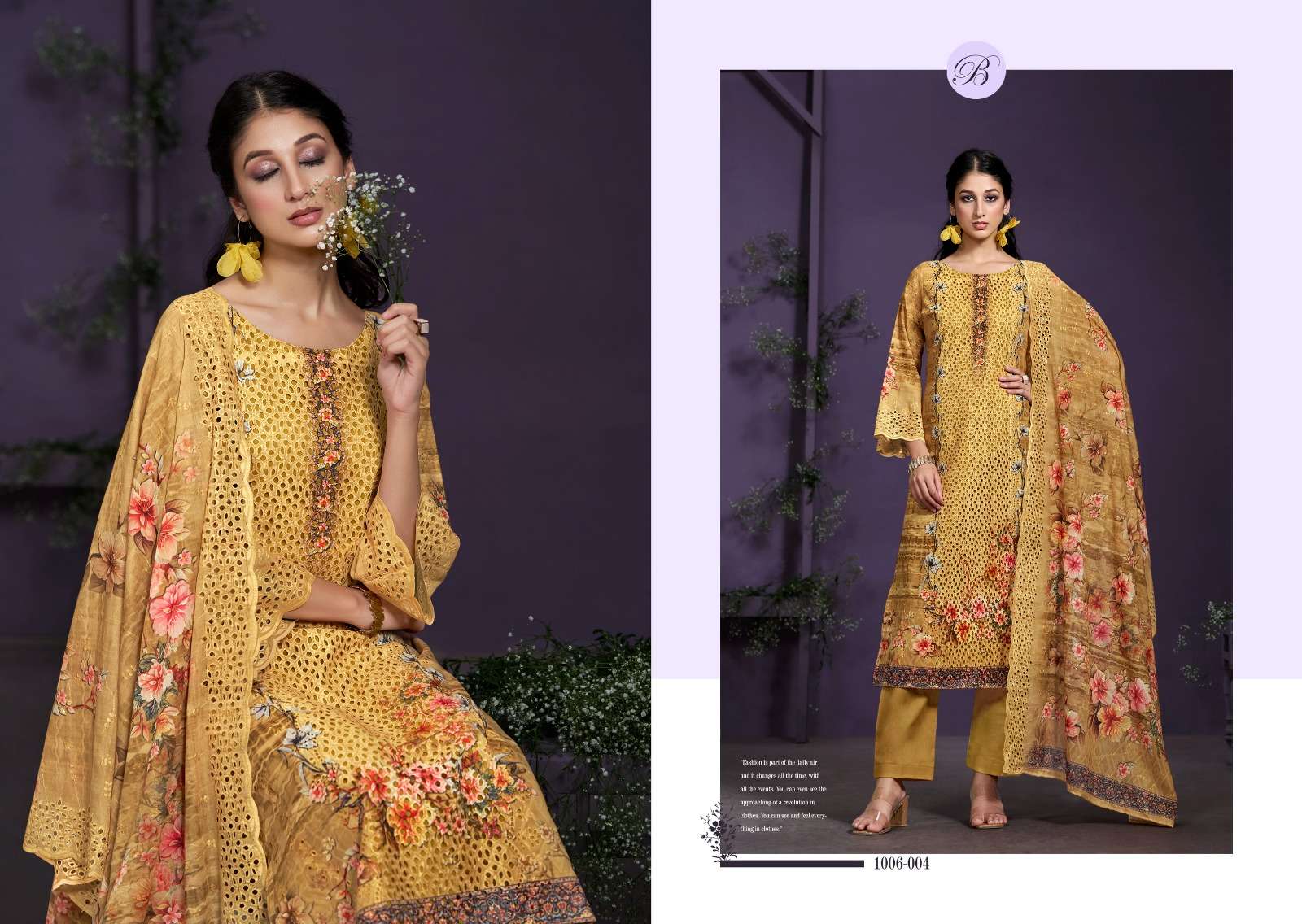 BELLIZA DESIGNER STUDIO NAKKASHI VOL 2 COTTON PRINT WITH FANCY WORK SUIT