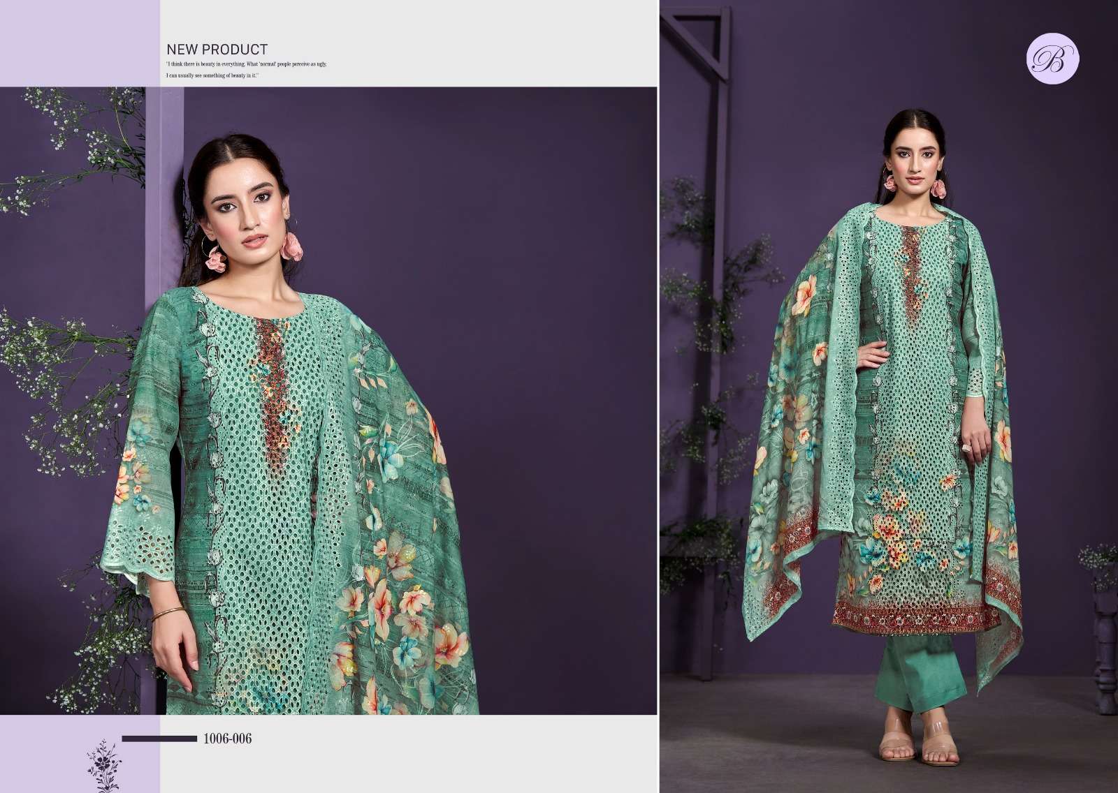 BELLIZA DESIGNER STUDIO NAKKASHI VOL 2 COTTON PRINT WITH FANCY WORK SUIT