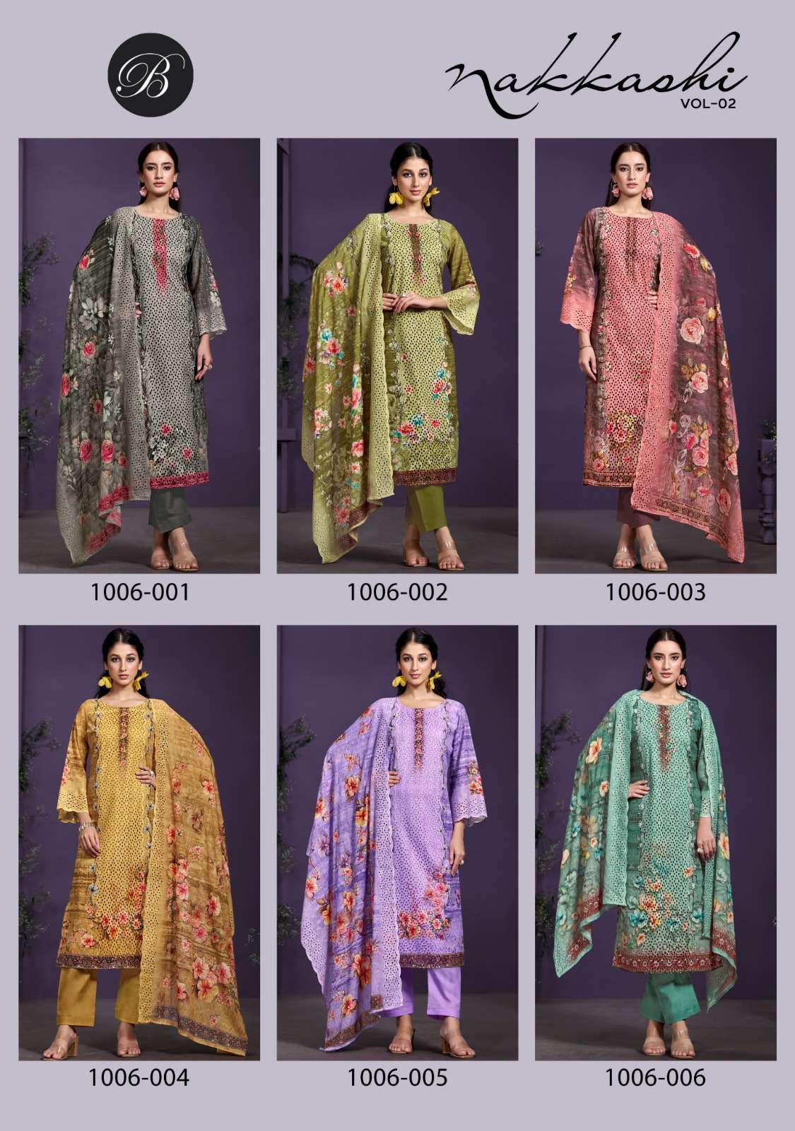 BELLIZA DESIGNER STUDIO NAKKASHI VOL 2 COTTON PRINT WITH FANCY WORK SUIT
