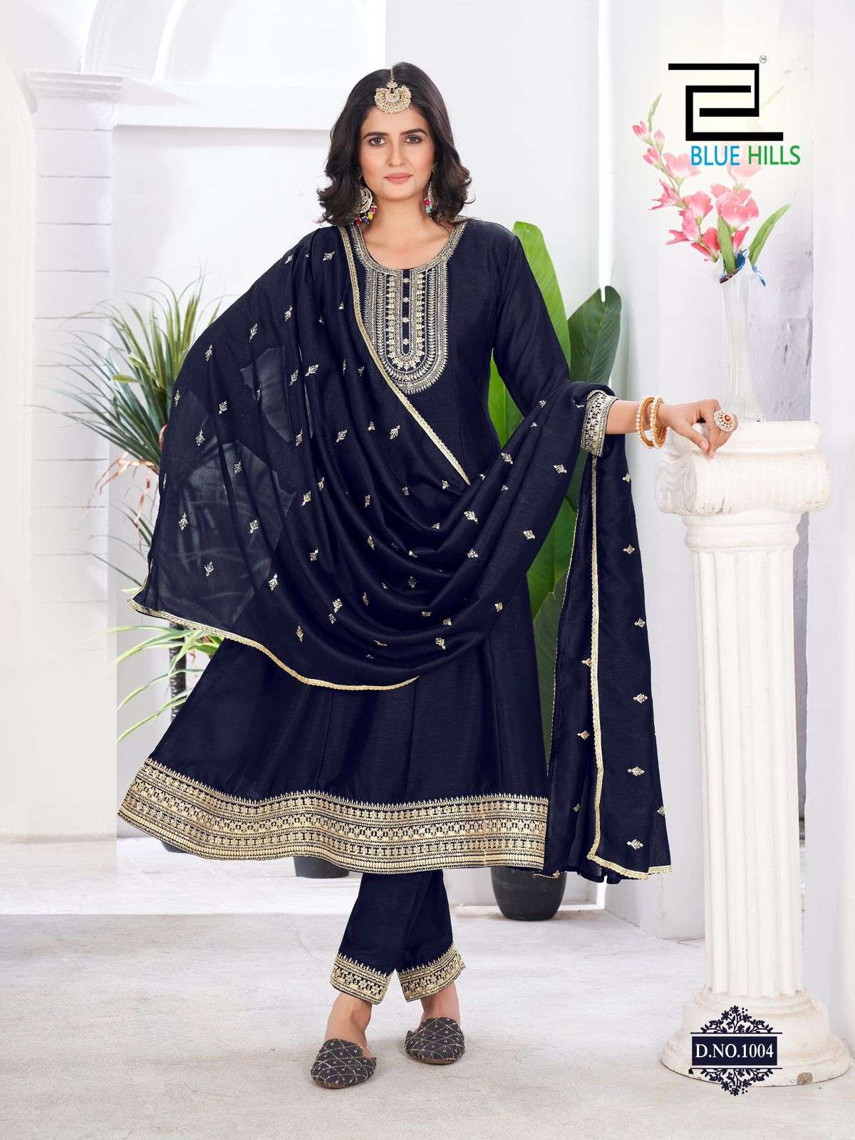 BLUE HILLS TAJ MAHAL SILK FANCY ANARKALI STYLE KURTI COMBO SET