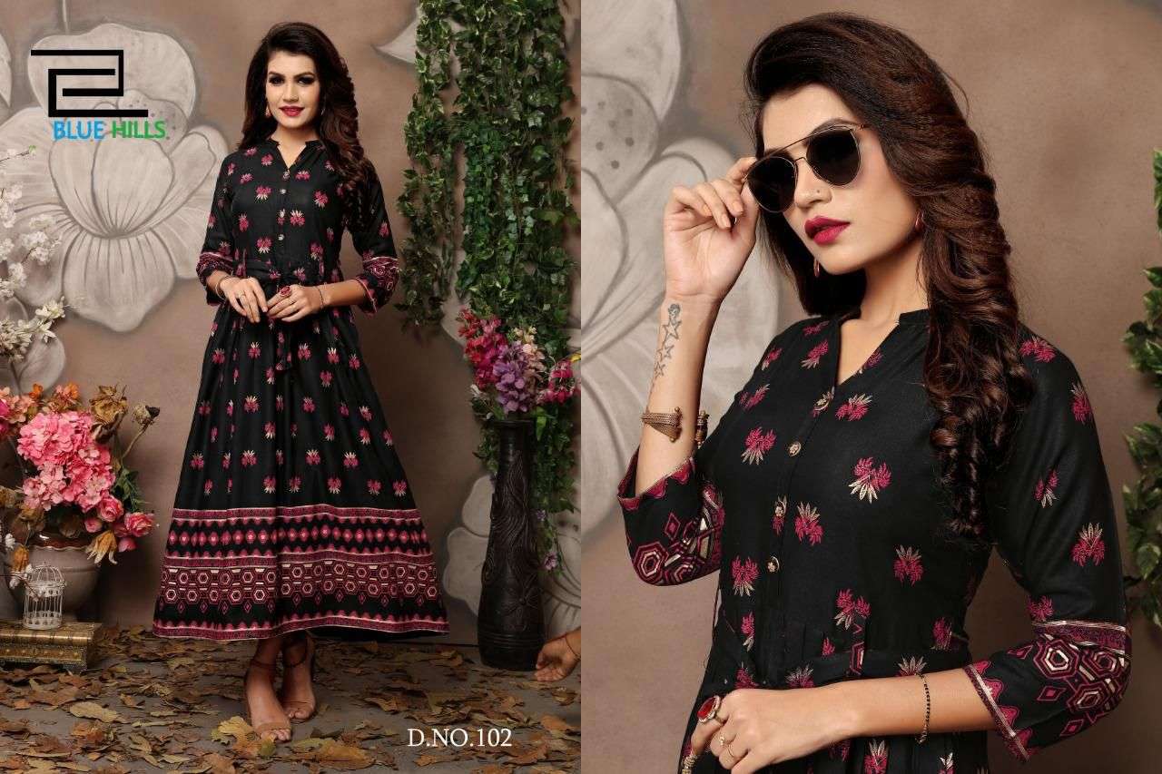 BLUE HILLS WALKWAY VOL 1 RAYON PRINT FANCY WEAR LADIES GOWN